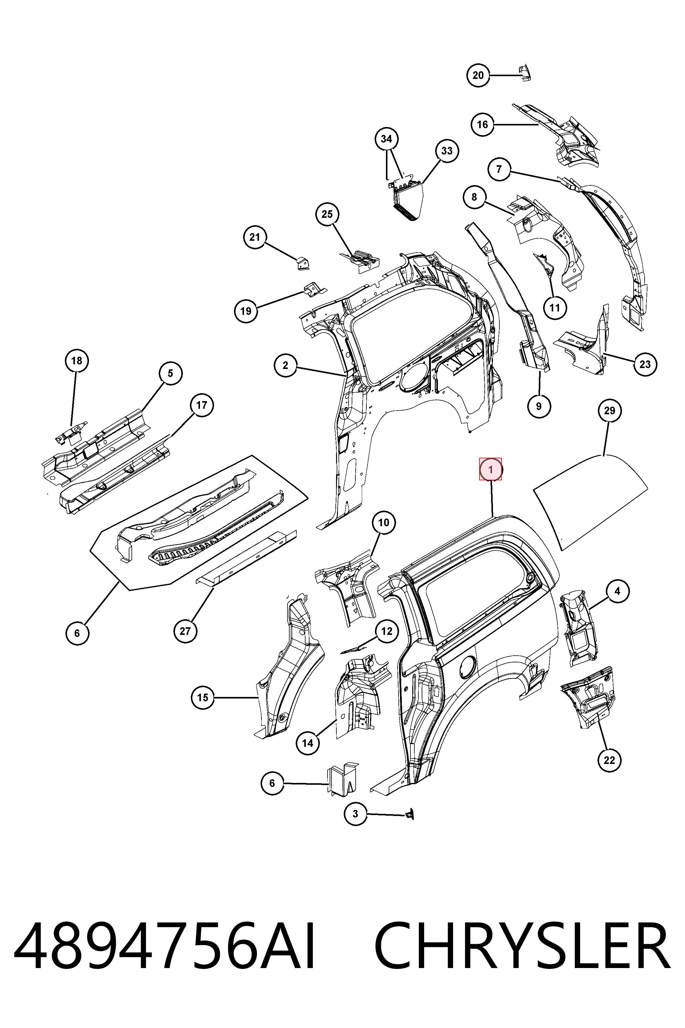 Купити K04894756AG Fiat/Alfa/Lancia Крило заднє праве