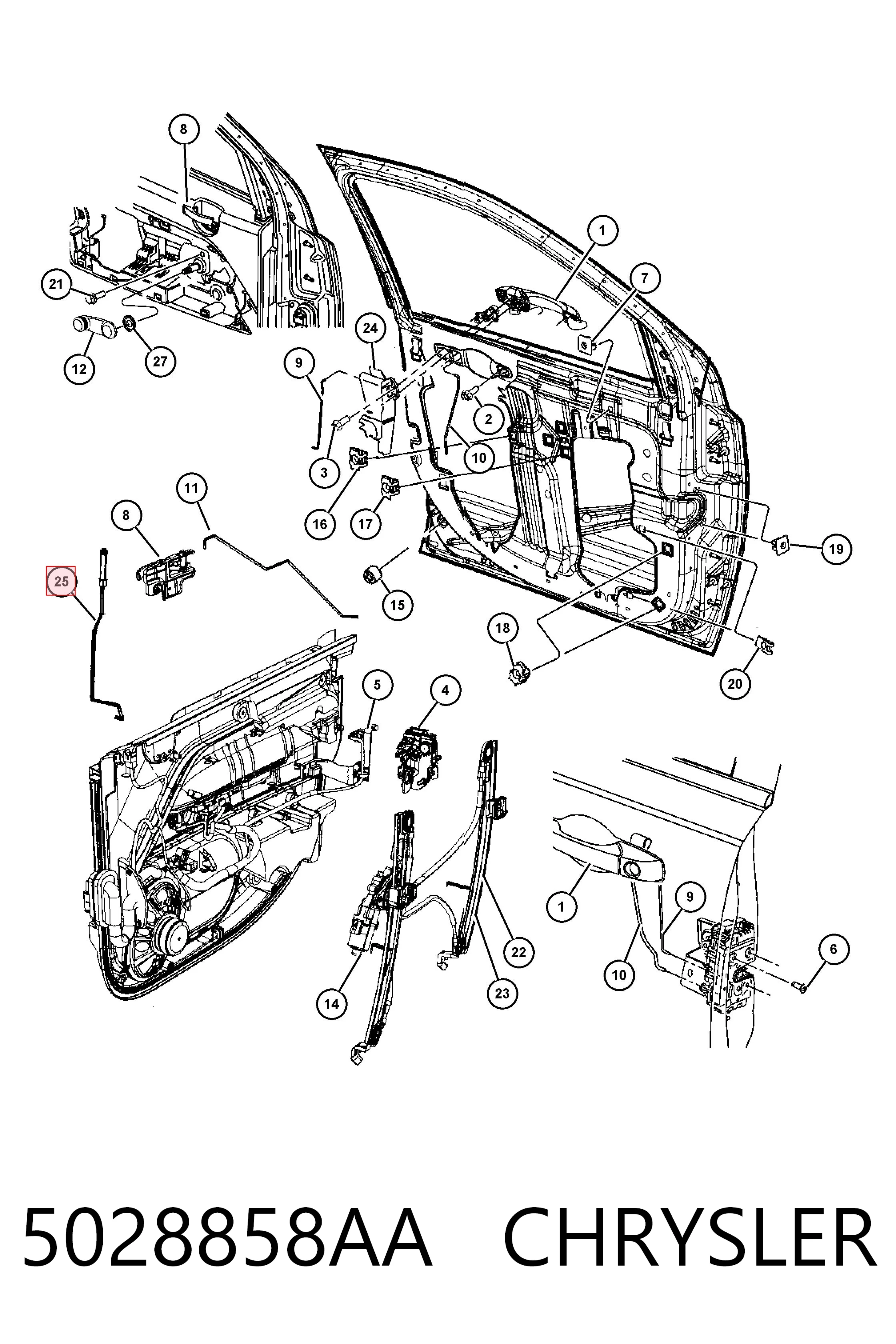 5028858AA Chrysler Кнопка приводу замка двері передньої правої