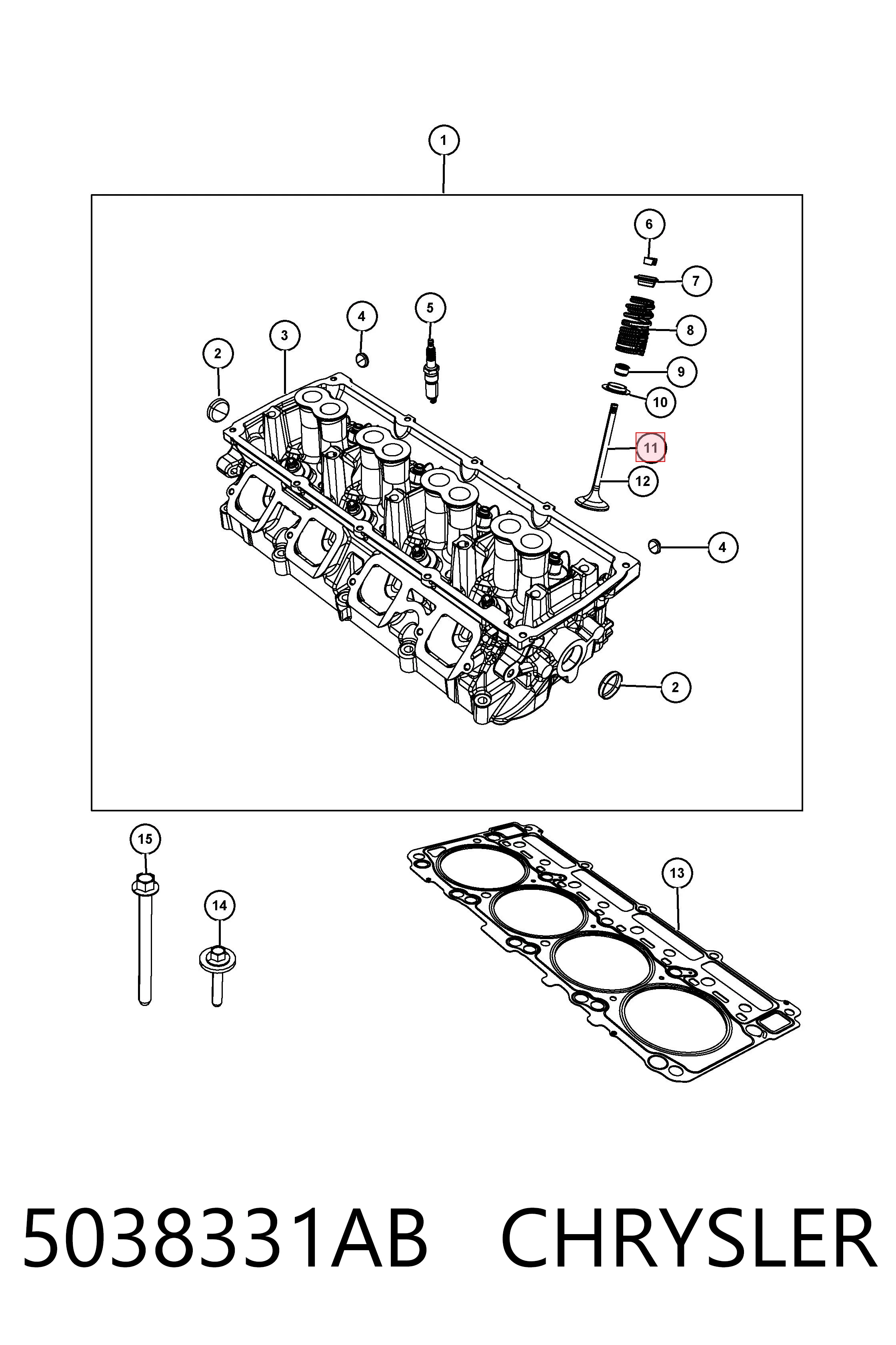 Клапан впускний Fiat/Alfa/Lancia K05038331AB ціна, від 69.81 USD
