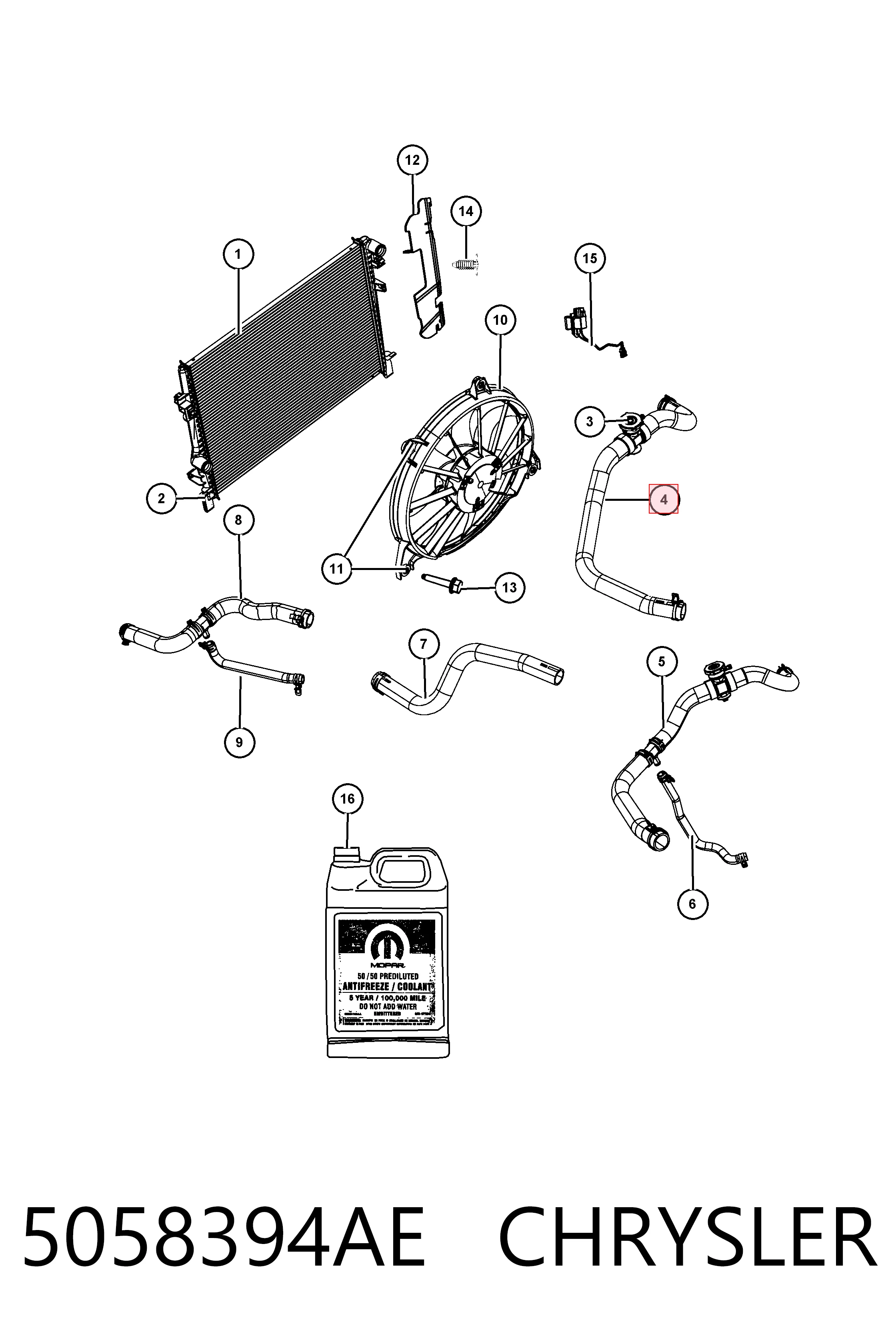 Купити K05058394AB Fiat/Alfa/Lancia Шланг/патрубок радіатора охолодження, верхній
