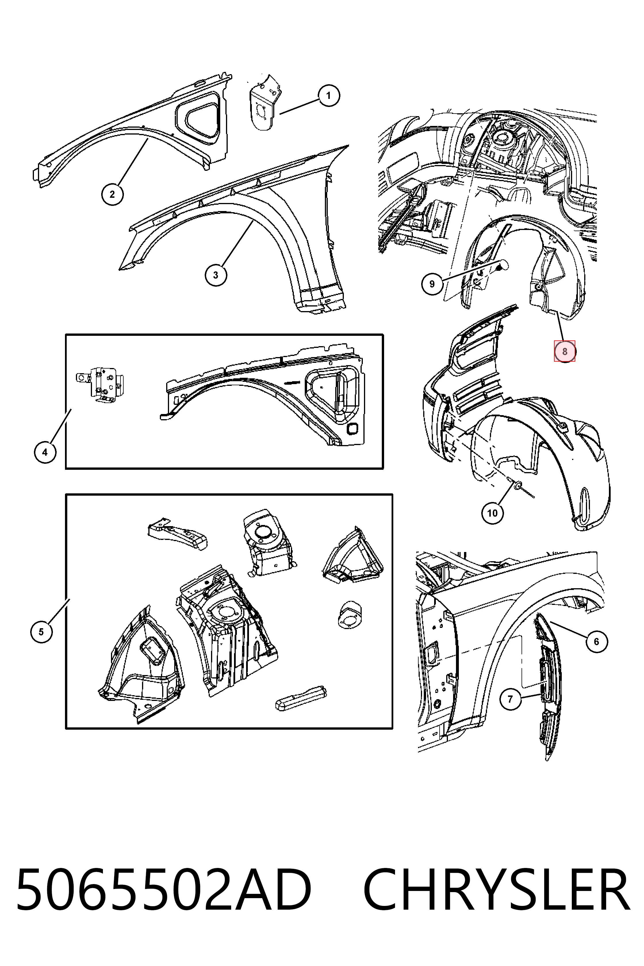 5065502AD Chrysler Підкрилок переднього крила, правий