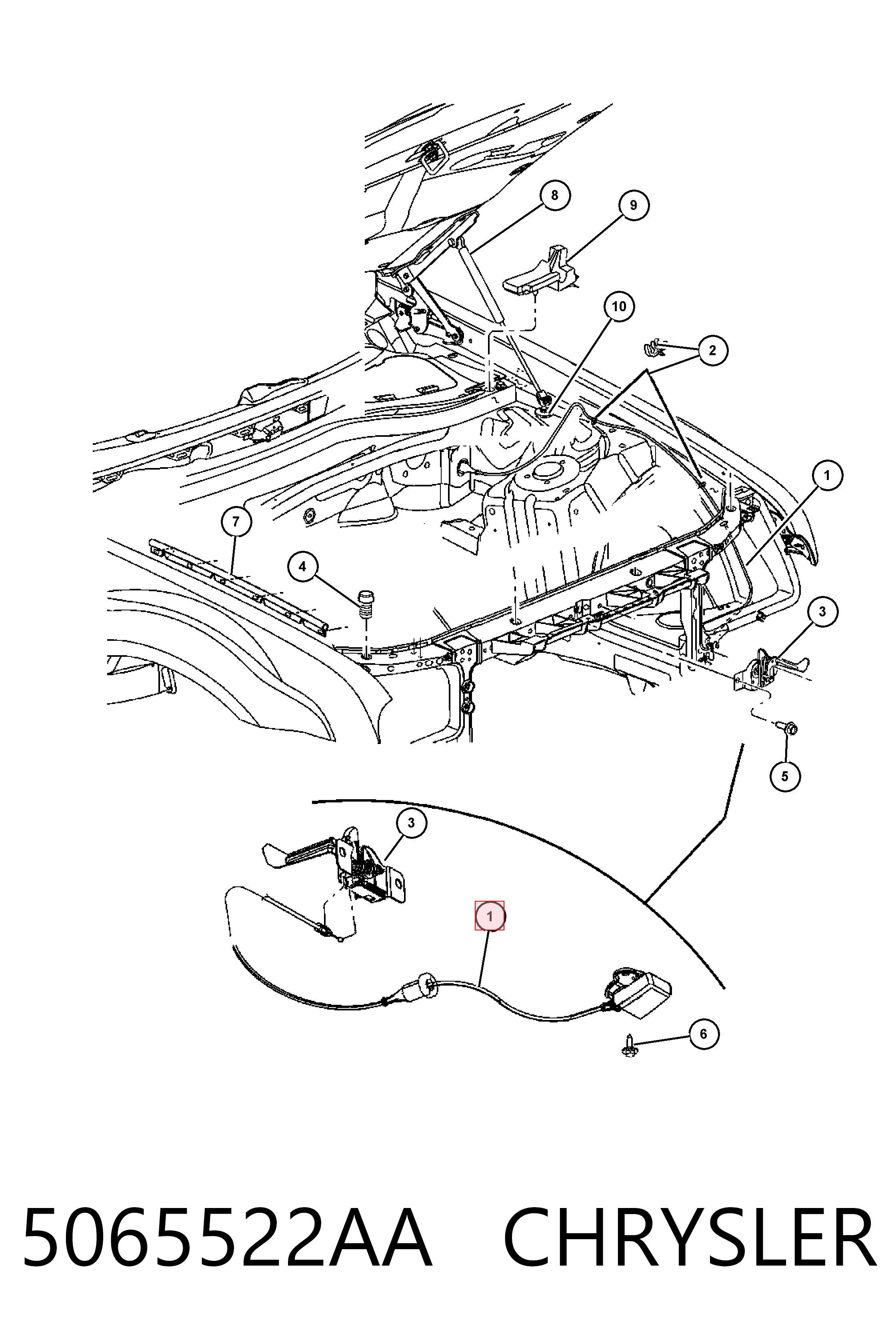 5065522AA Chrysler Трос замка капота