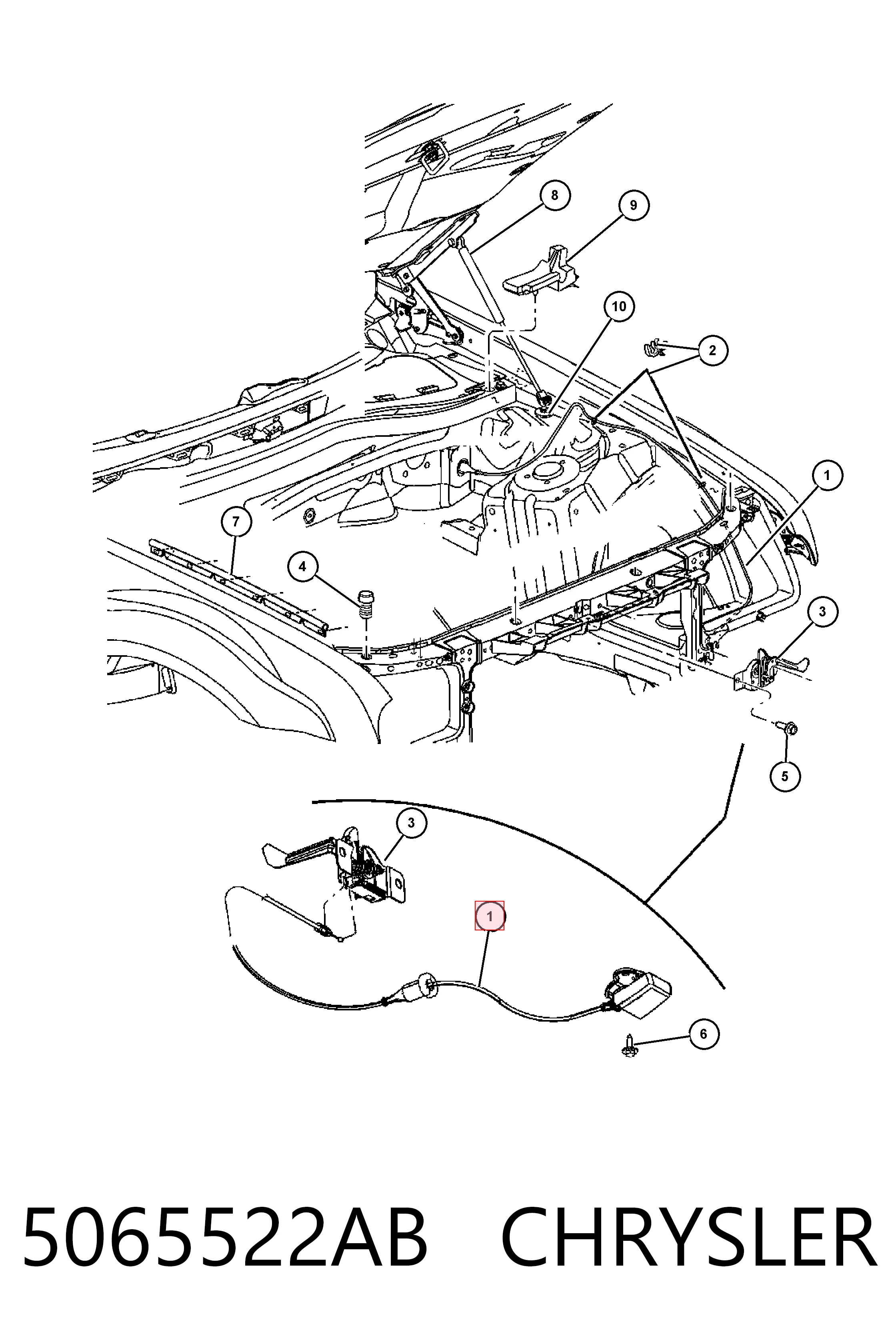 5065522AB Chrysler Трос замка капота