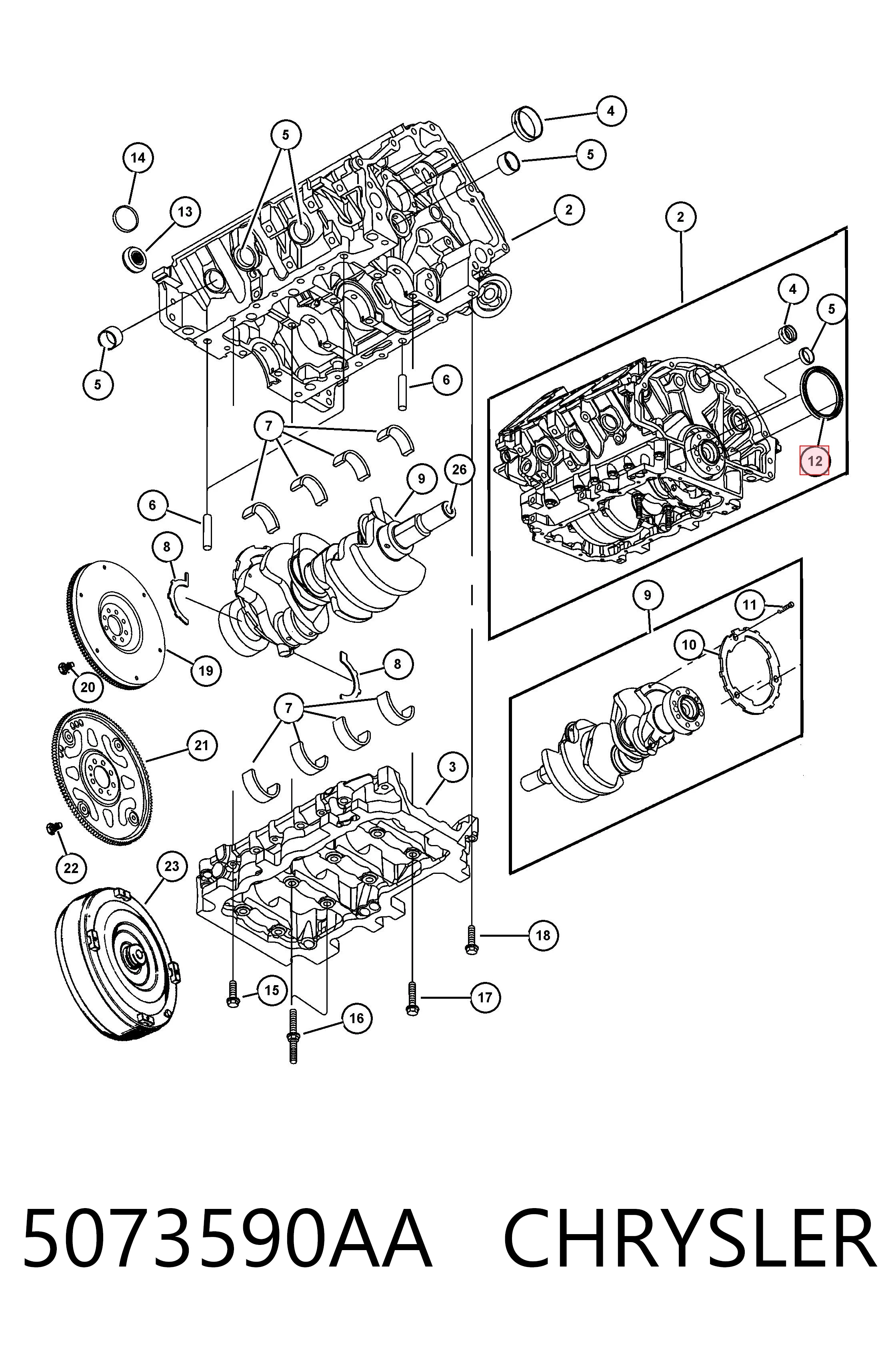 5073590AA Chrysler Сальник коленвала корінний