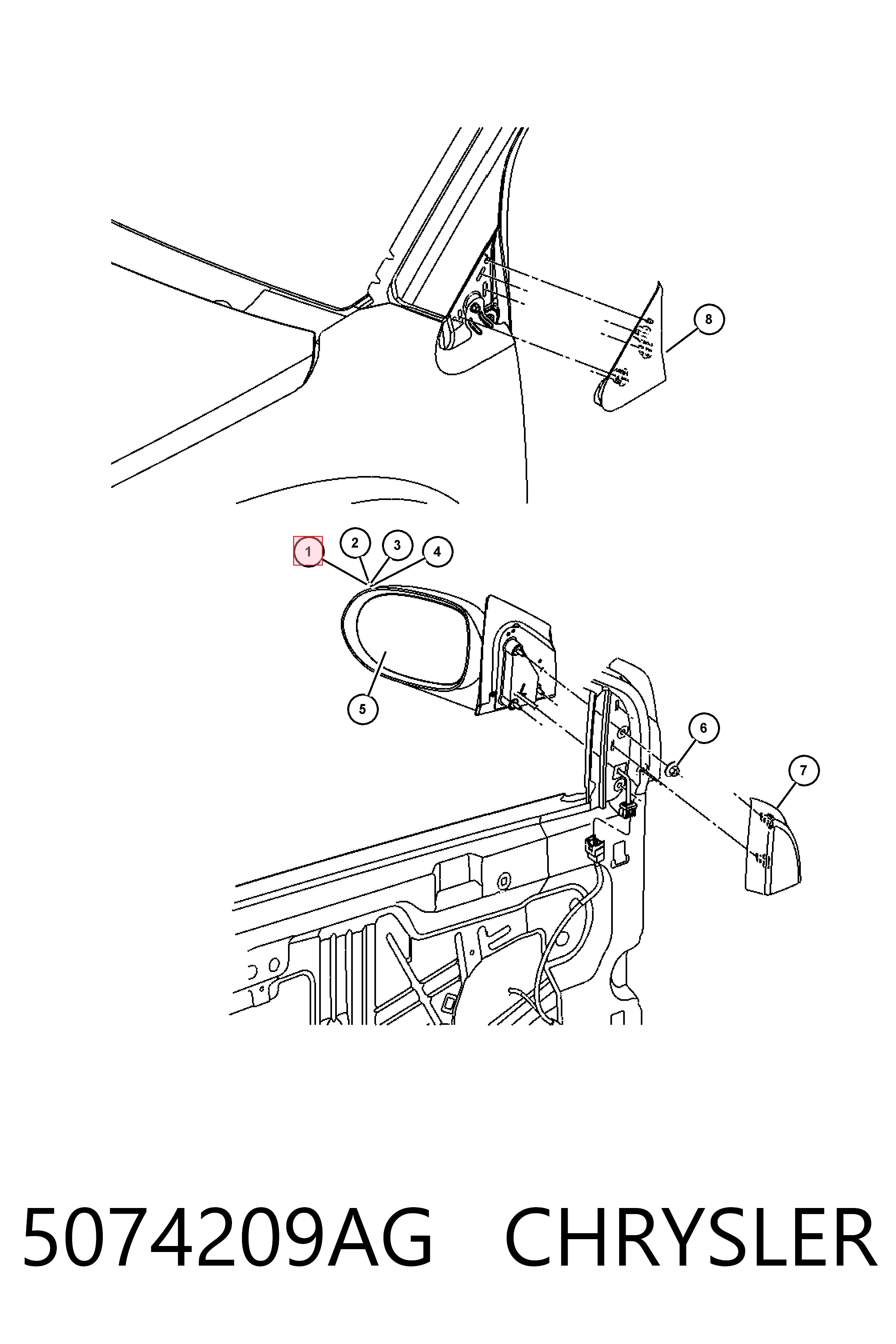 K05074209AB Fiat/Alfa/Lancia Дзеркало заднього виду, ліве