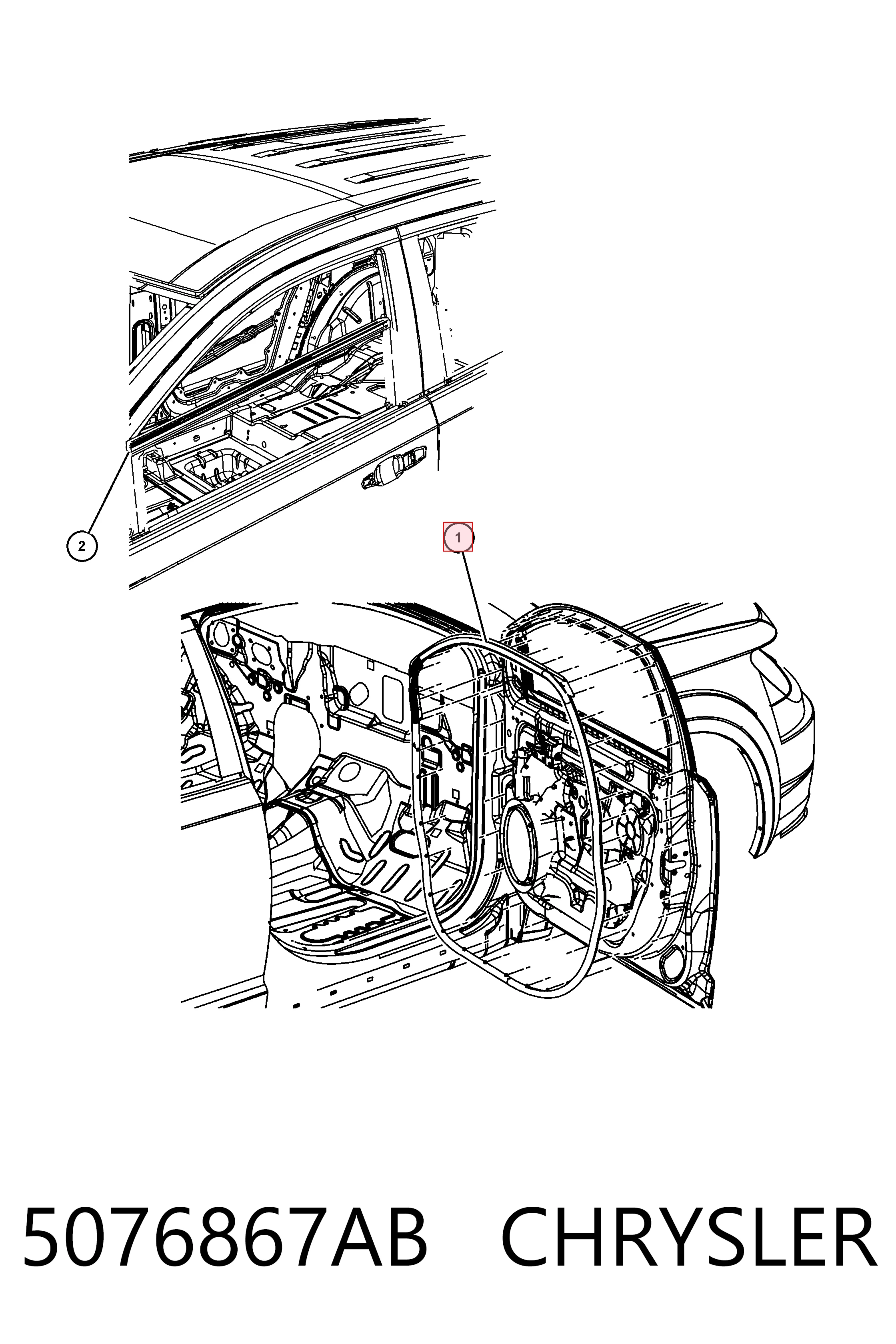 5076867AB Chrysler Ущільнювач дверей передніх, лівих (на двері)