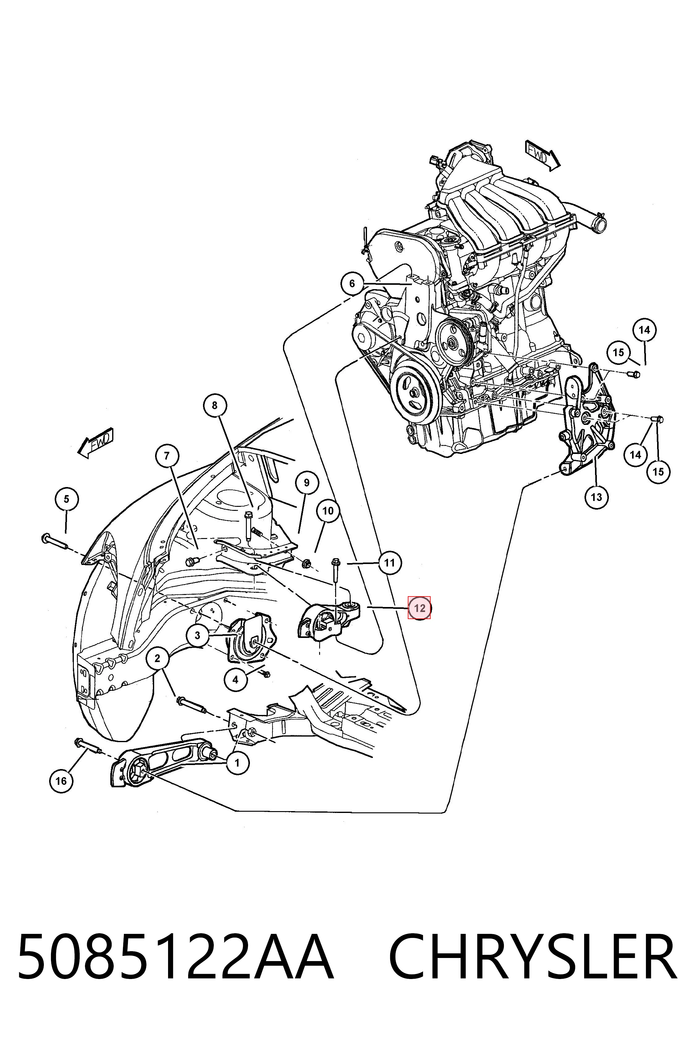 Купити K05085122AB Fiat/Alfa/Lancia Подушка (опора) двигуна, ліва