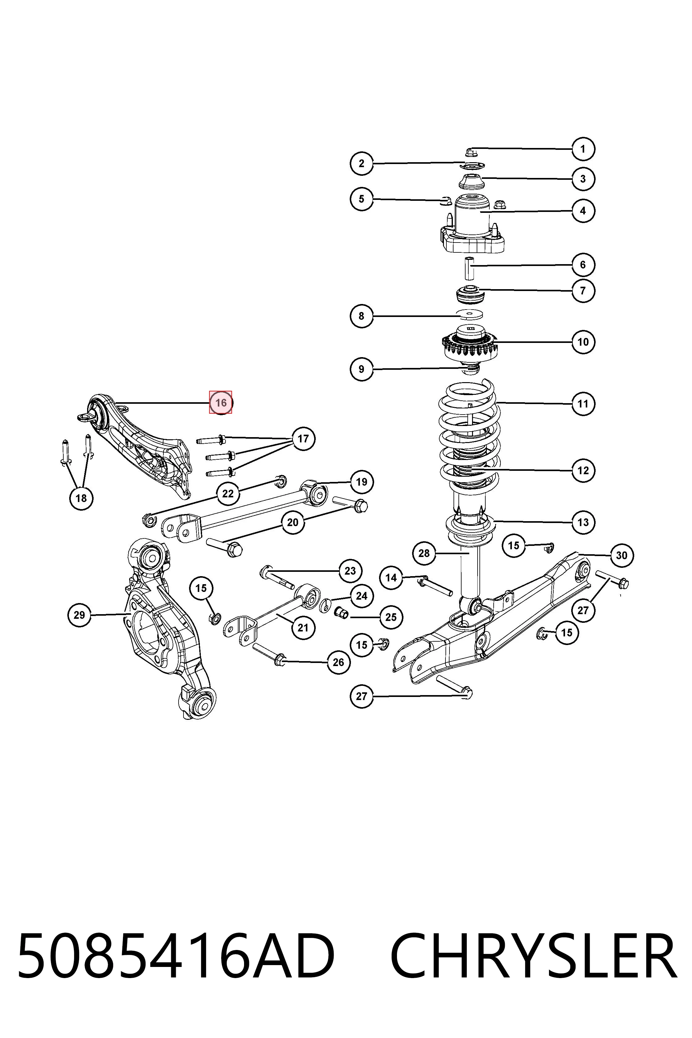 5085416AD Chrysler Важіль/тяга задньої підвіски подовжній нижній, правий