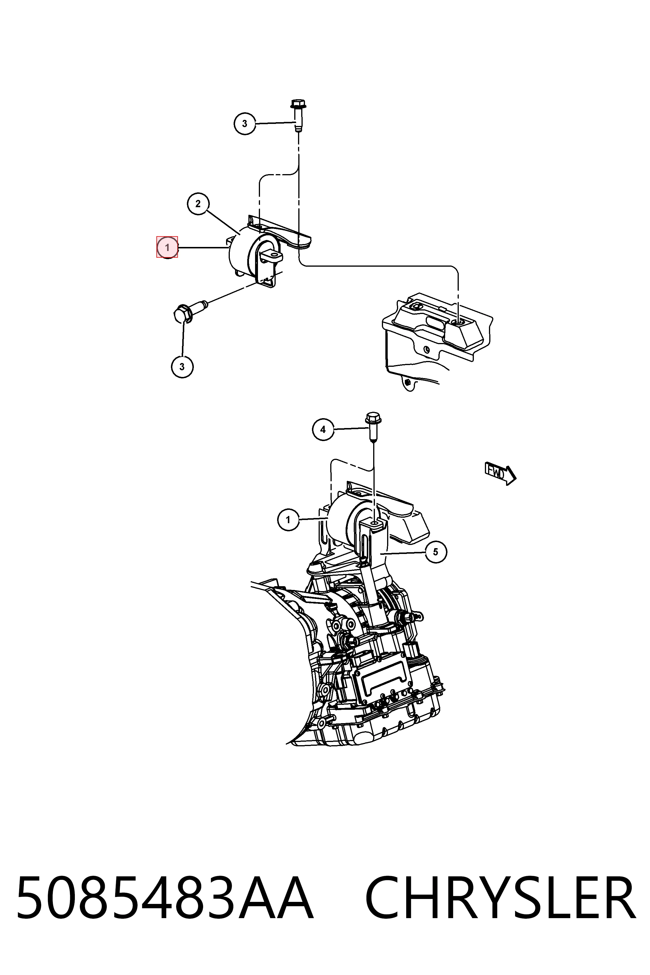5085483AA Chrysler Подушка (опора) двигуна, права передня