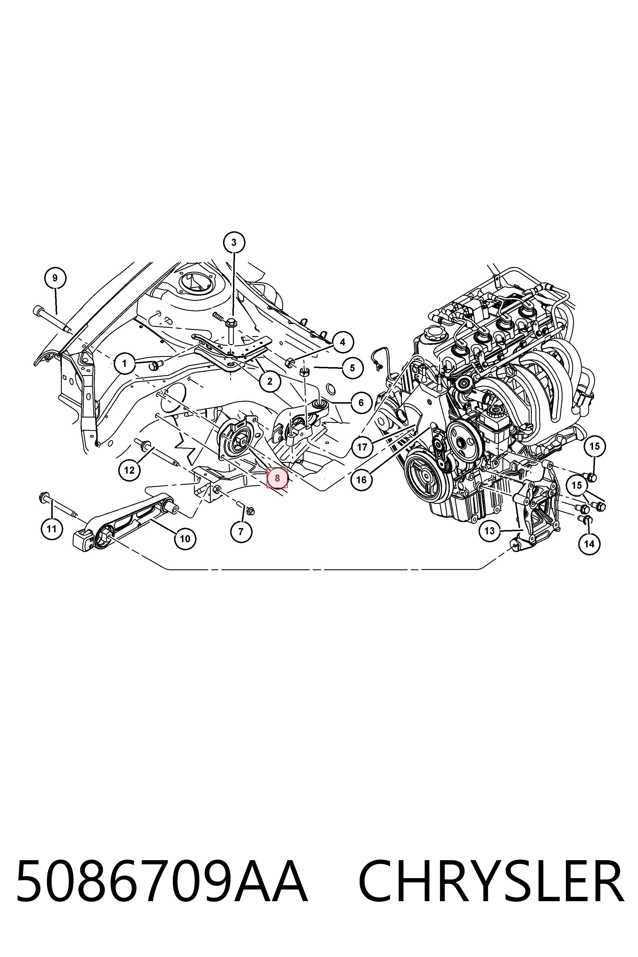 5086709AA Chrysler Права подушка мотора