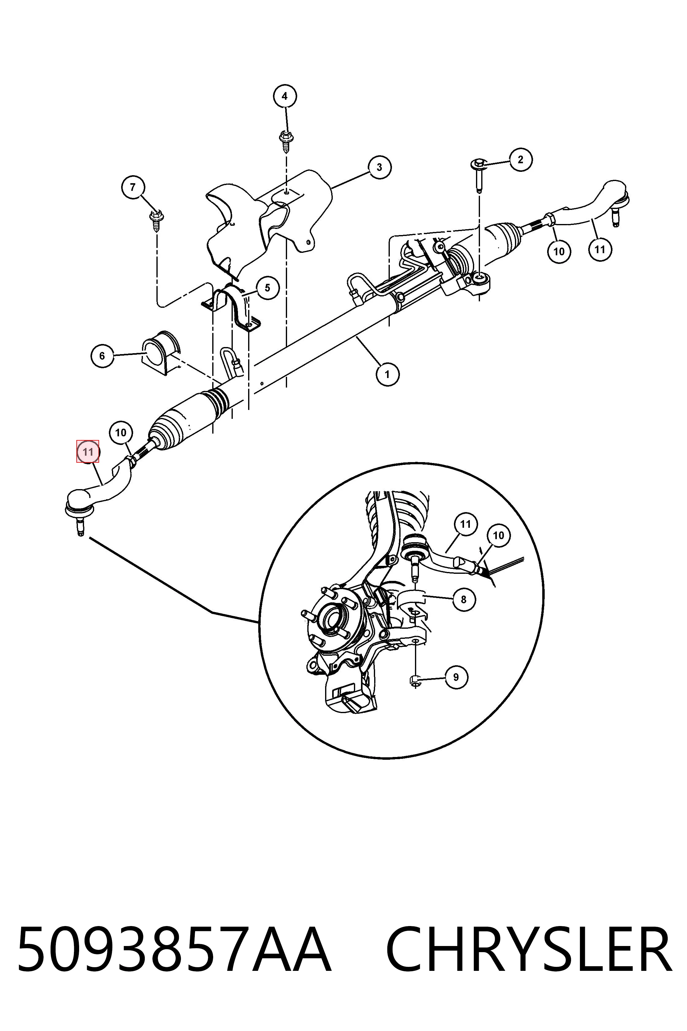 5093857AA Chrysler Зовнішній наконечник рульової тяги