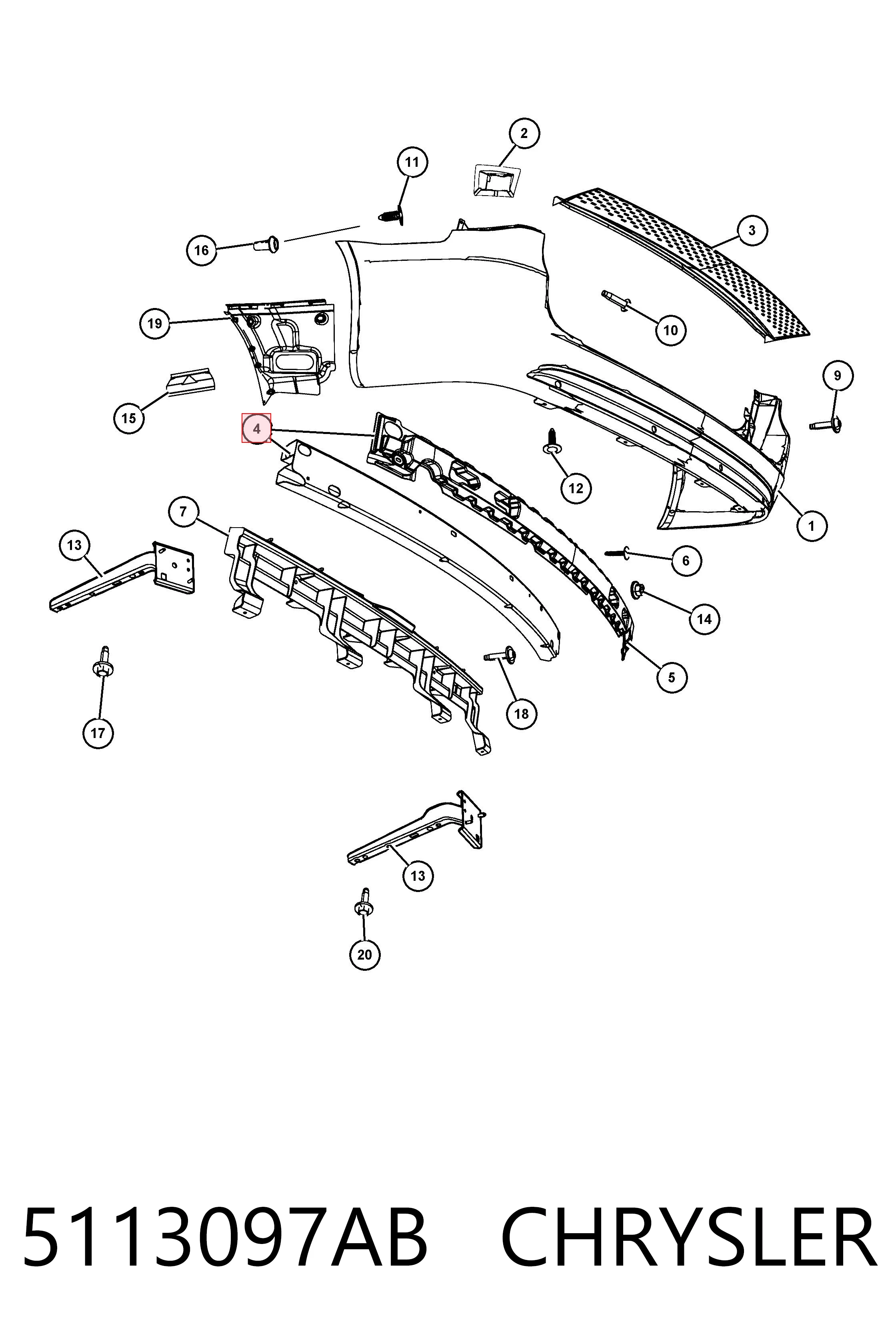 5113097AB Chrysler Шина бампера заднього
