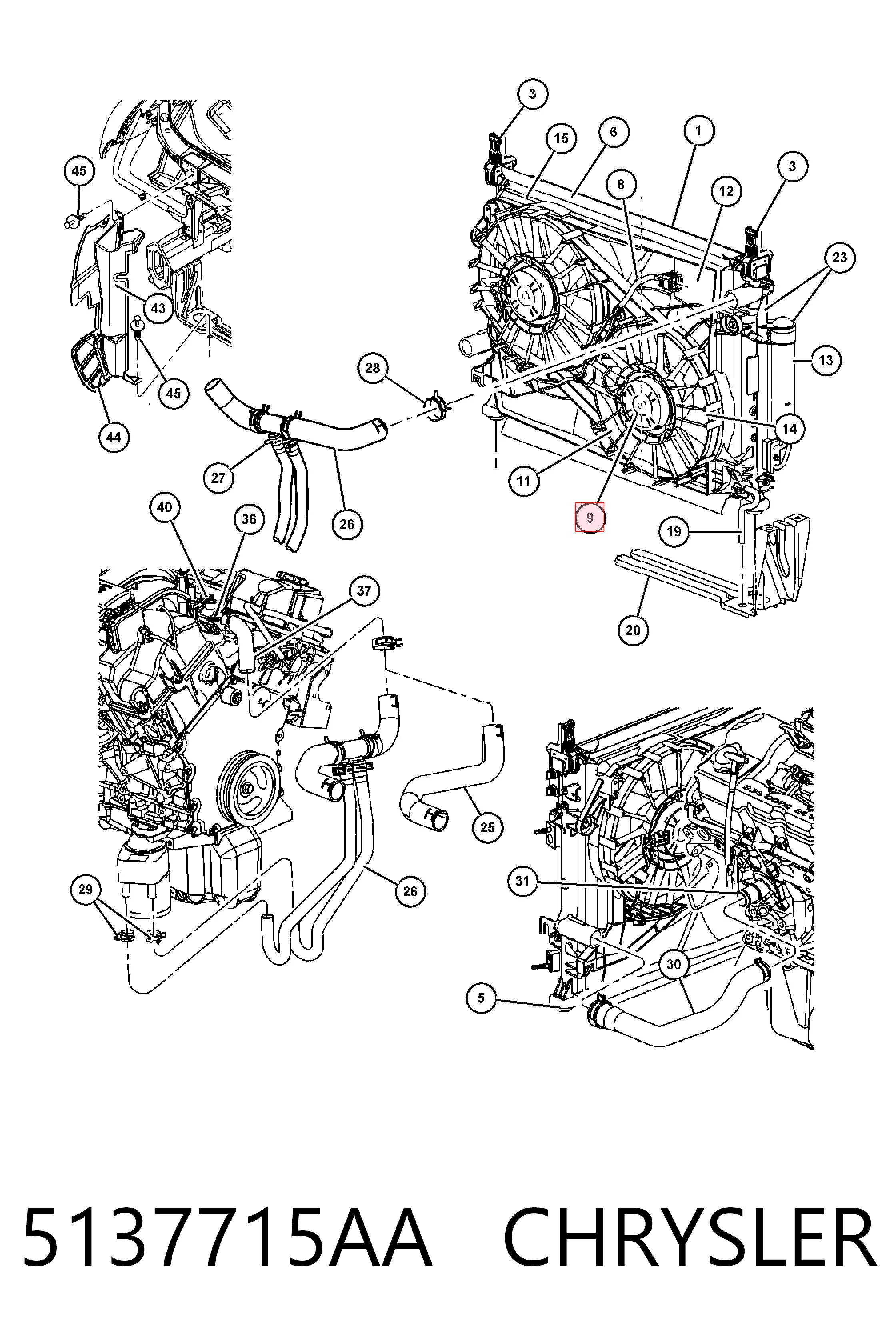 5137715AA Chrysler Двигун вентилятора системи охолодження, правий