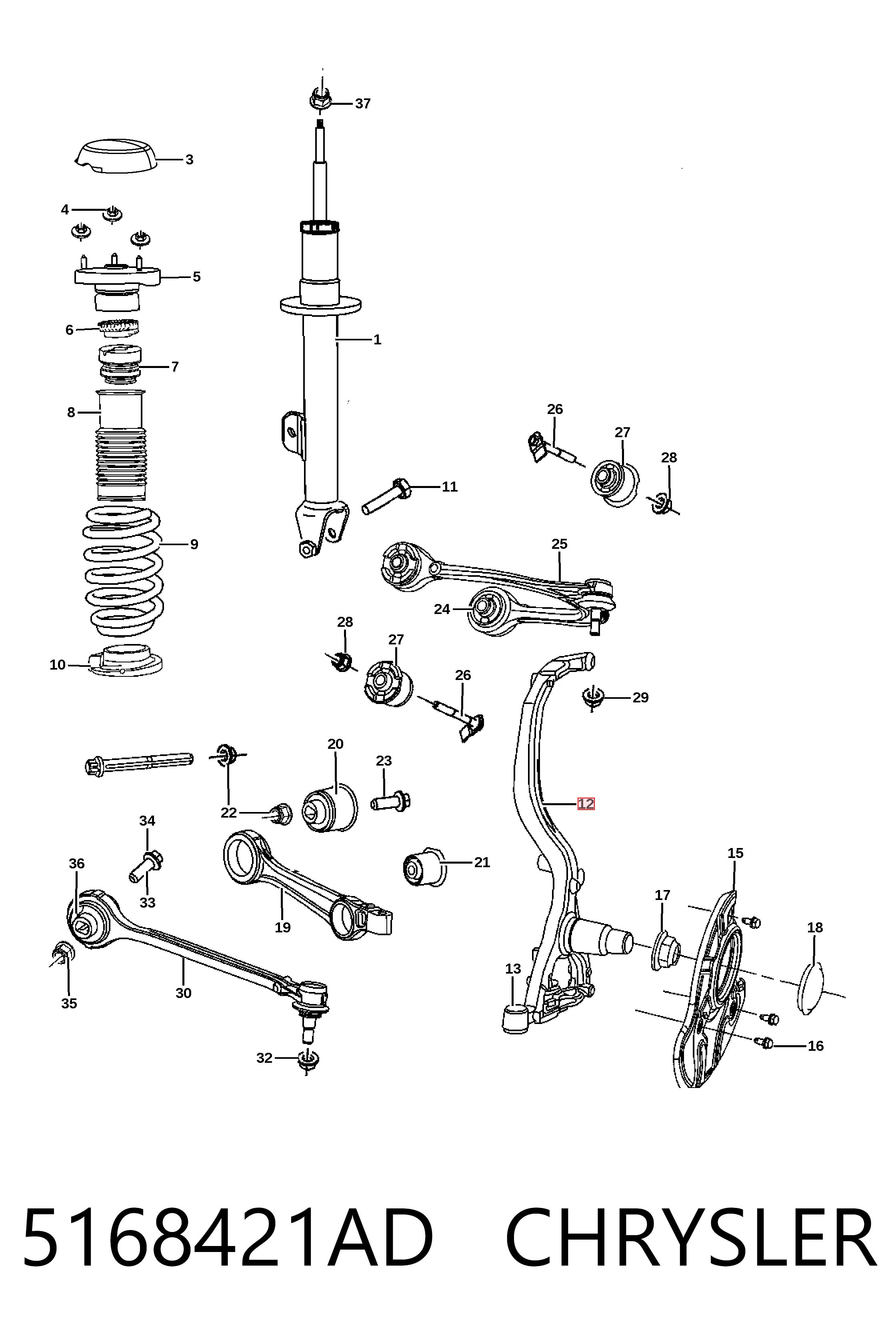 5168421AD Chrysler Цапфа - поворотний кулак передній, лівий