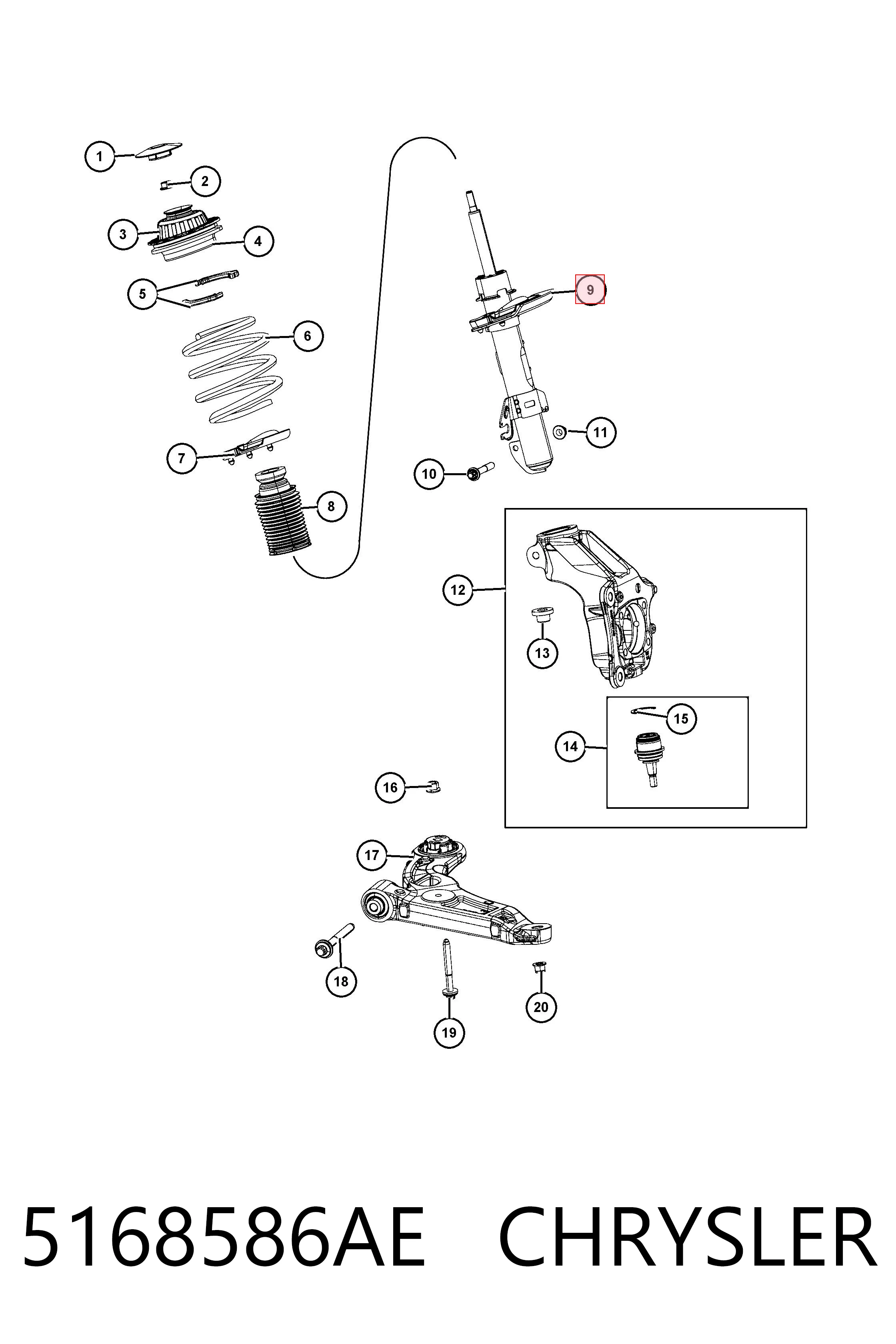 Амортизатор передній, правий Fiat/Alfa/Lancia K05168588AF ціна, від 138.84 USD