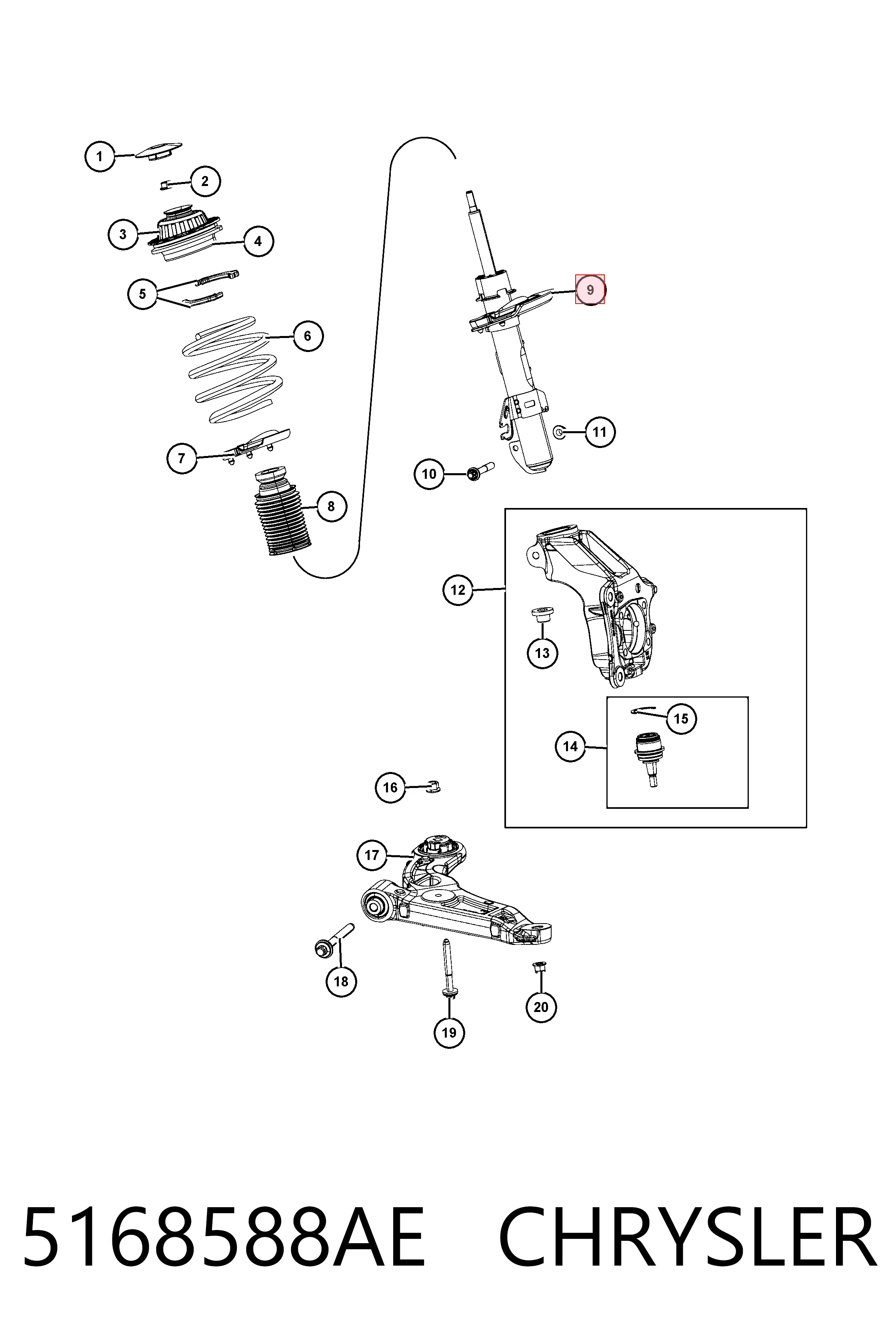 Амортизатор передній, правий K05168588AF Fiat/Alfa/Lancia