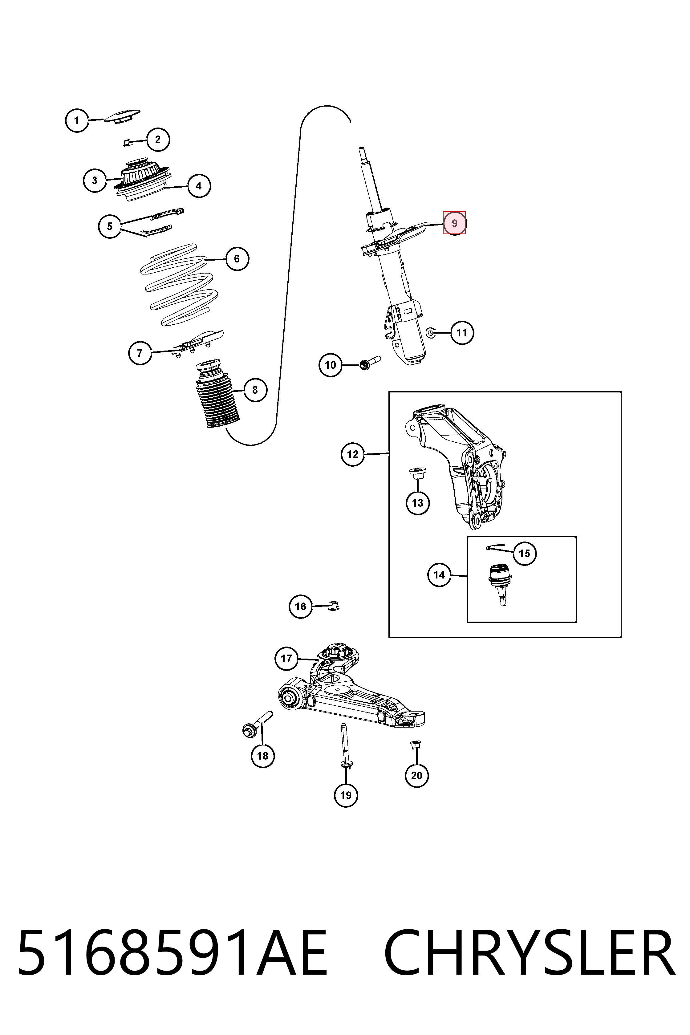 Амортизатор передньої підвіски, лівий Fiat/Alfa/Lancia K05168591AF ціна, від 139.36 USD