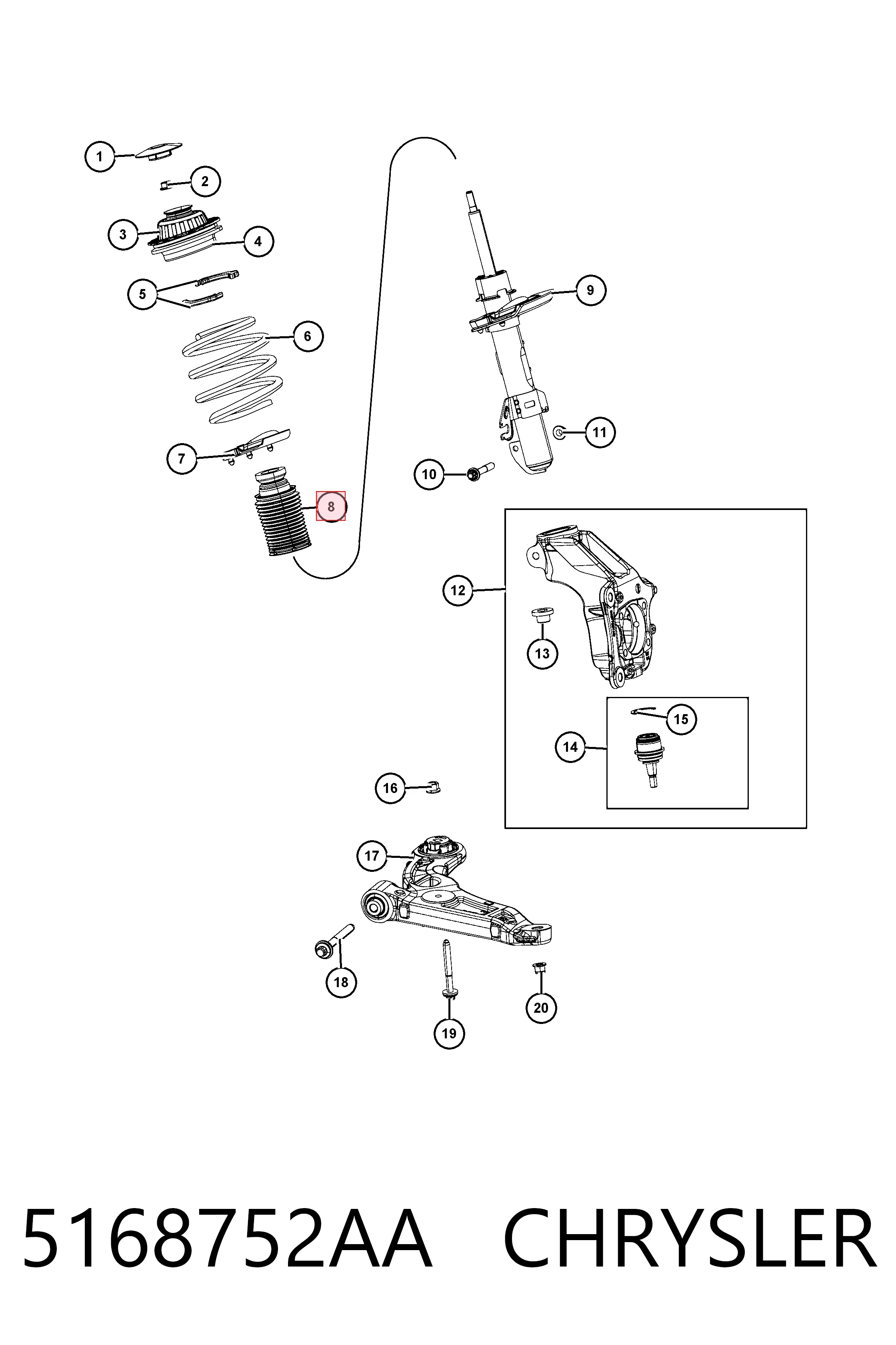 K05168752AB Fiat/Alfa/Lancia Пильник стійки передньої