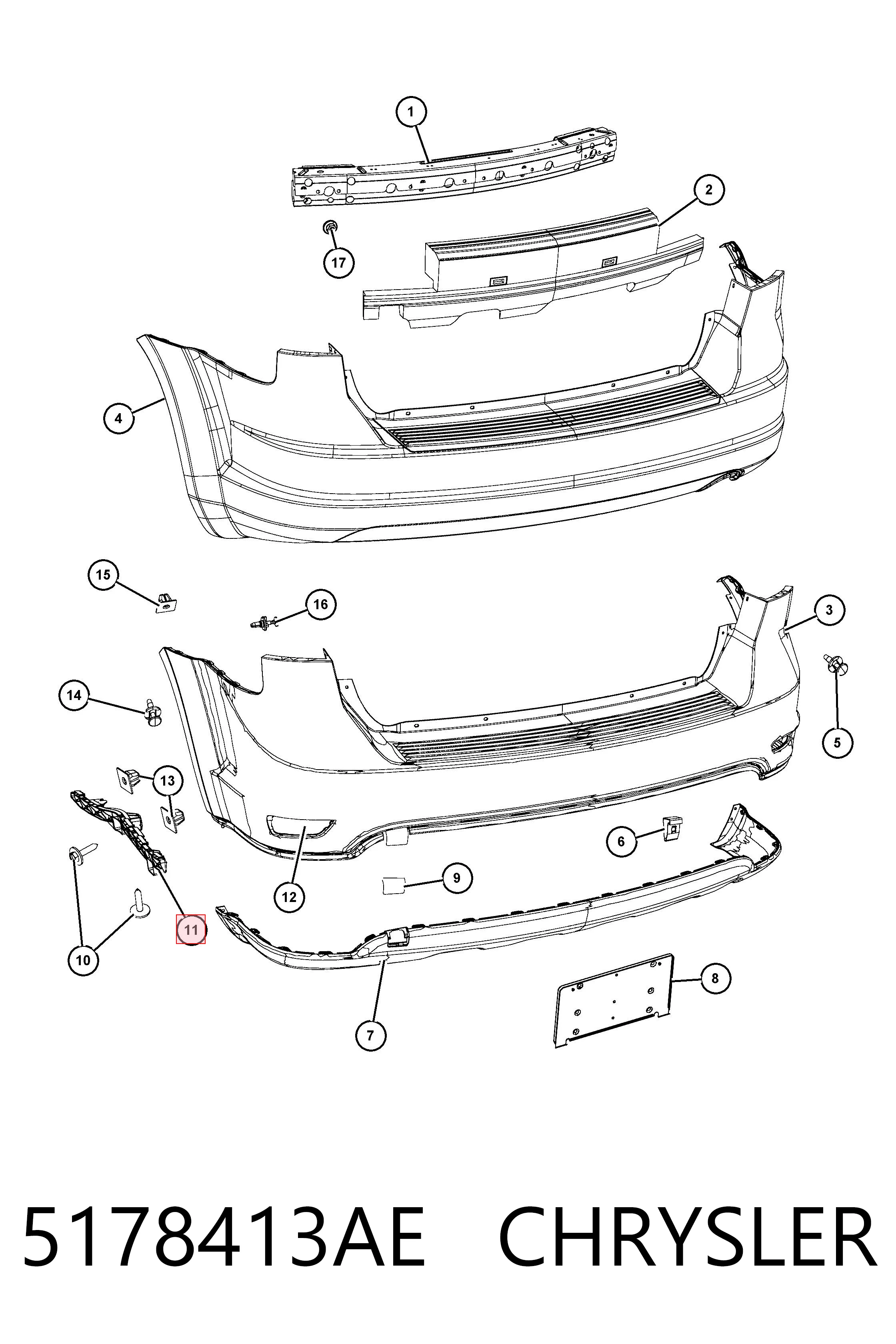 Кронштейн бампера заднього, лівий K05178413AF Fiat/Alfa/Lancia