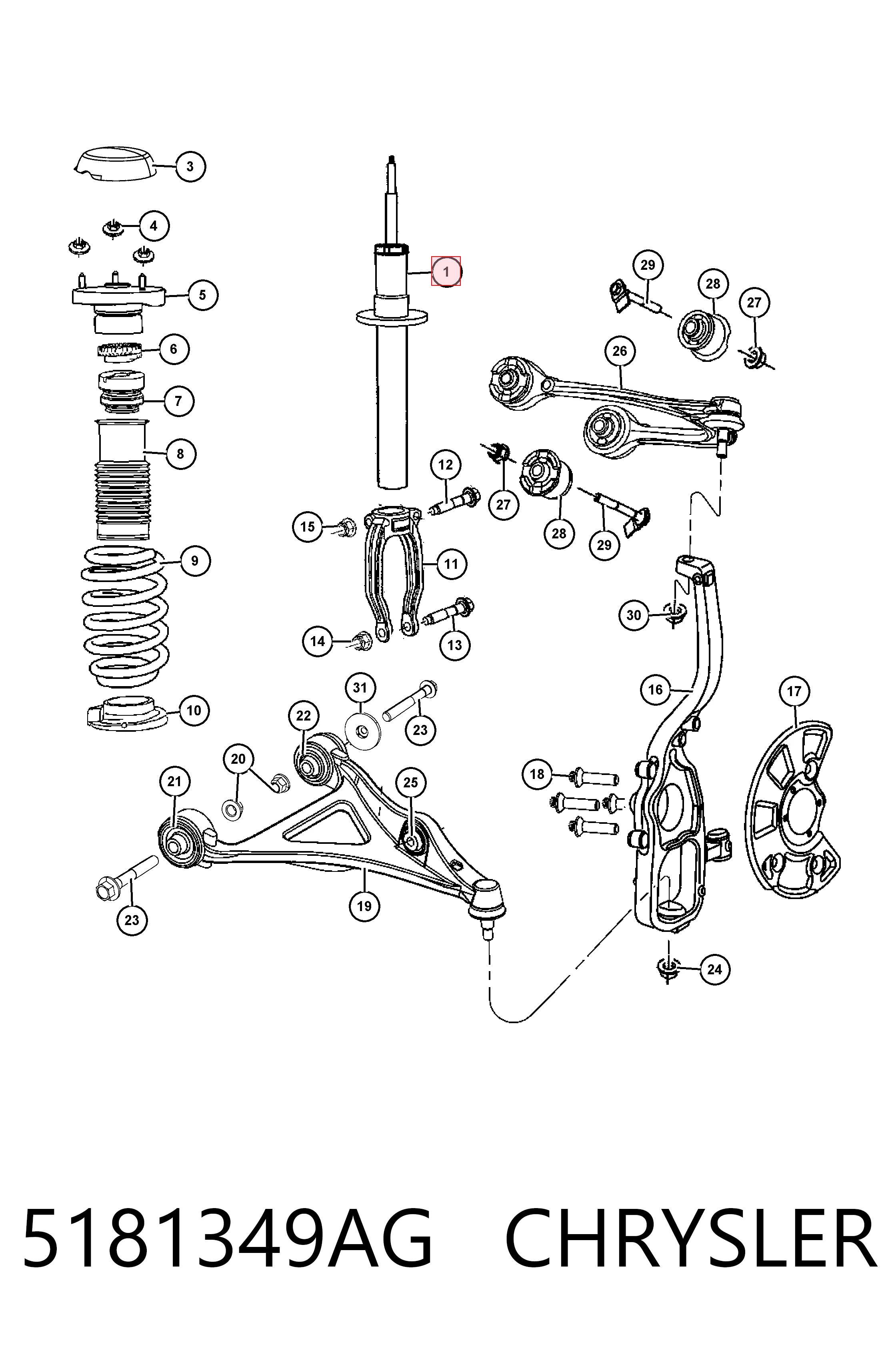 Амортизатор передній, правий Fiat/Alfa/Lancia K05181350AI ціна, від 93.81 USD