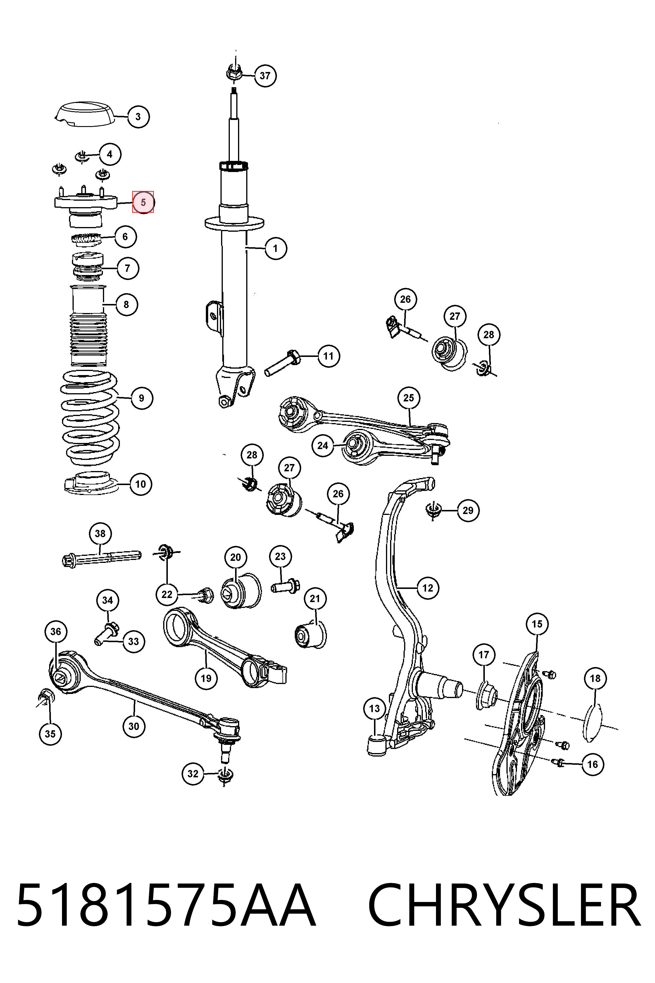 Купити K05181575AA Fiat/Alfa/Lancia Опора амортизатора переднього