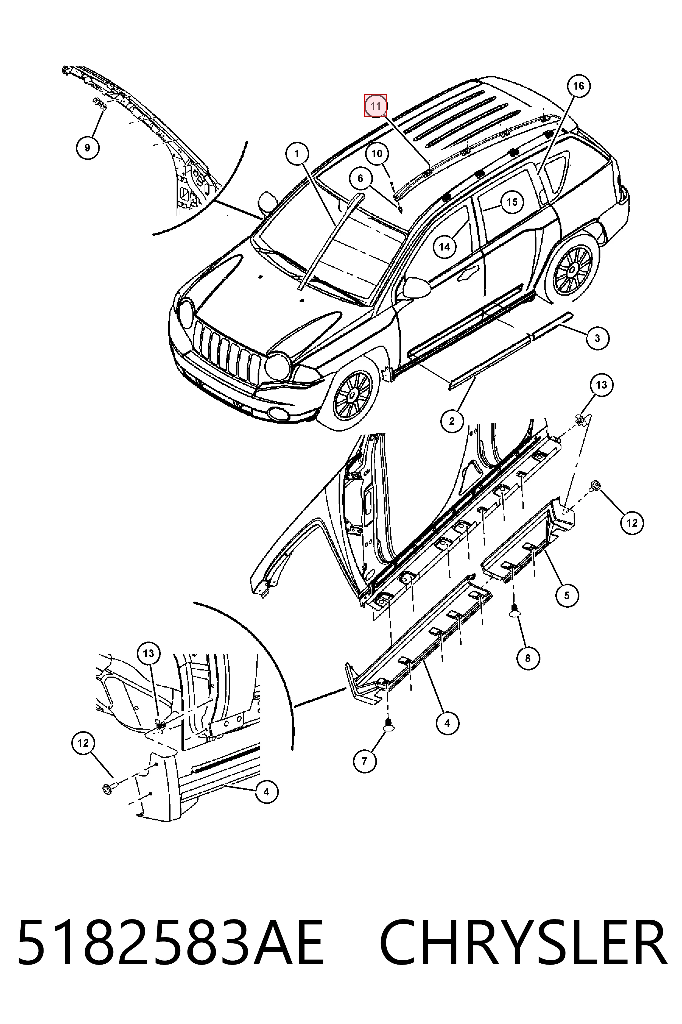 Рейлінг даху лівий Fiat/Alfa/Lancia K05182583AH