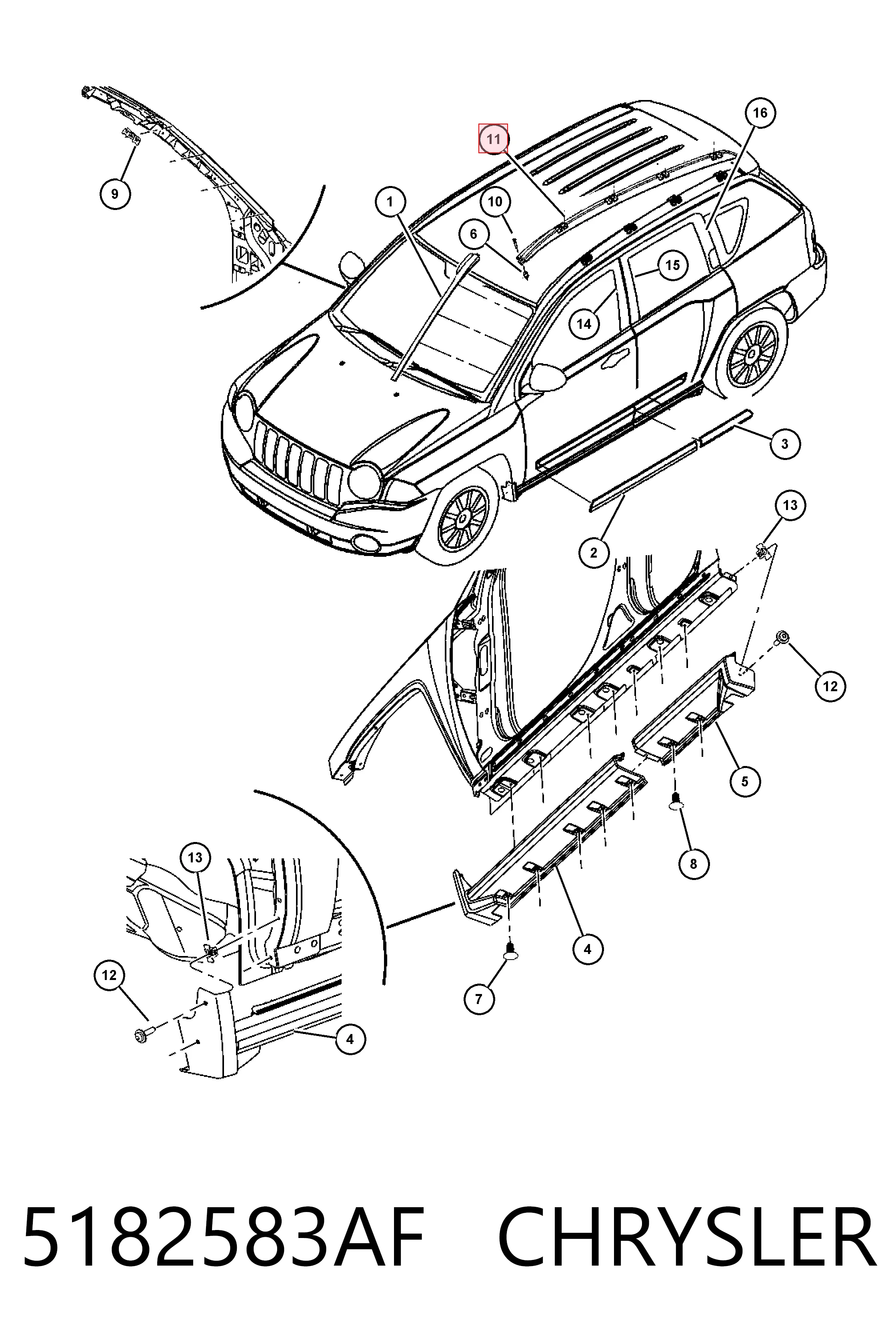 K05182583AH Fiat/Alfa/Lancia Автомобільний рейлінг на дах лівий