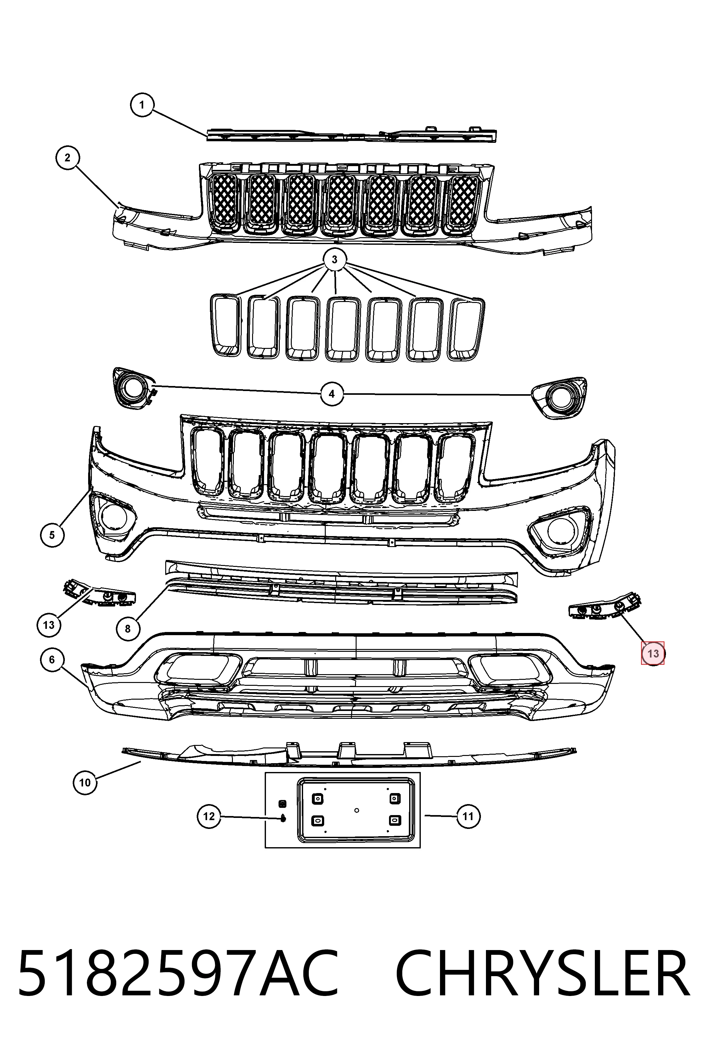 5182597AC Chrysler Лівий кронштейн переднього бампера