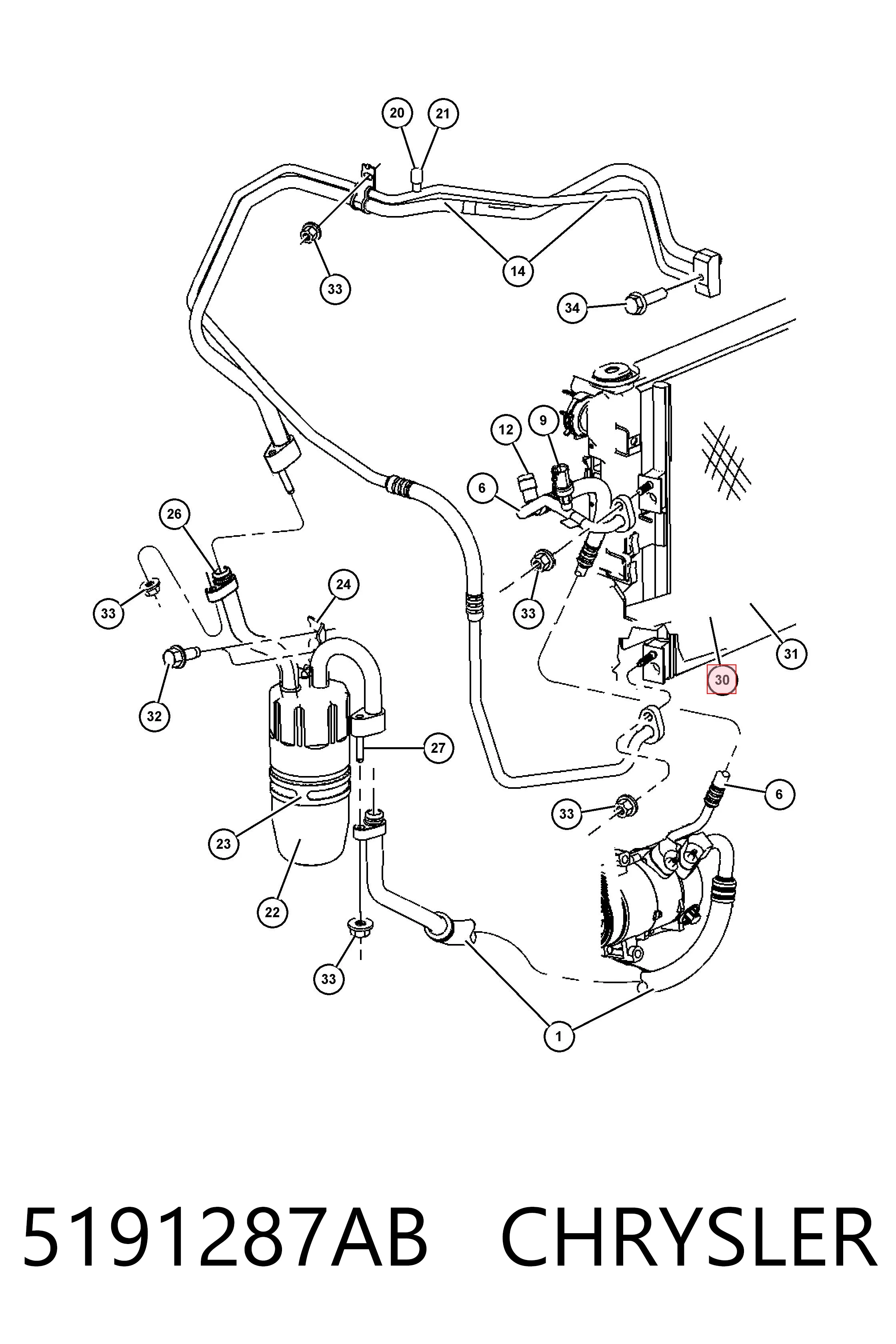Конденсатор кондиціонера Fiat/Alfa/Lancia K05191287AB ціна, від 175.09 USD