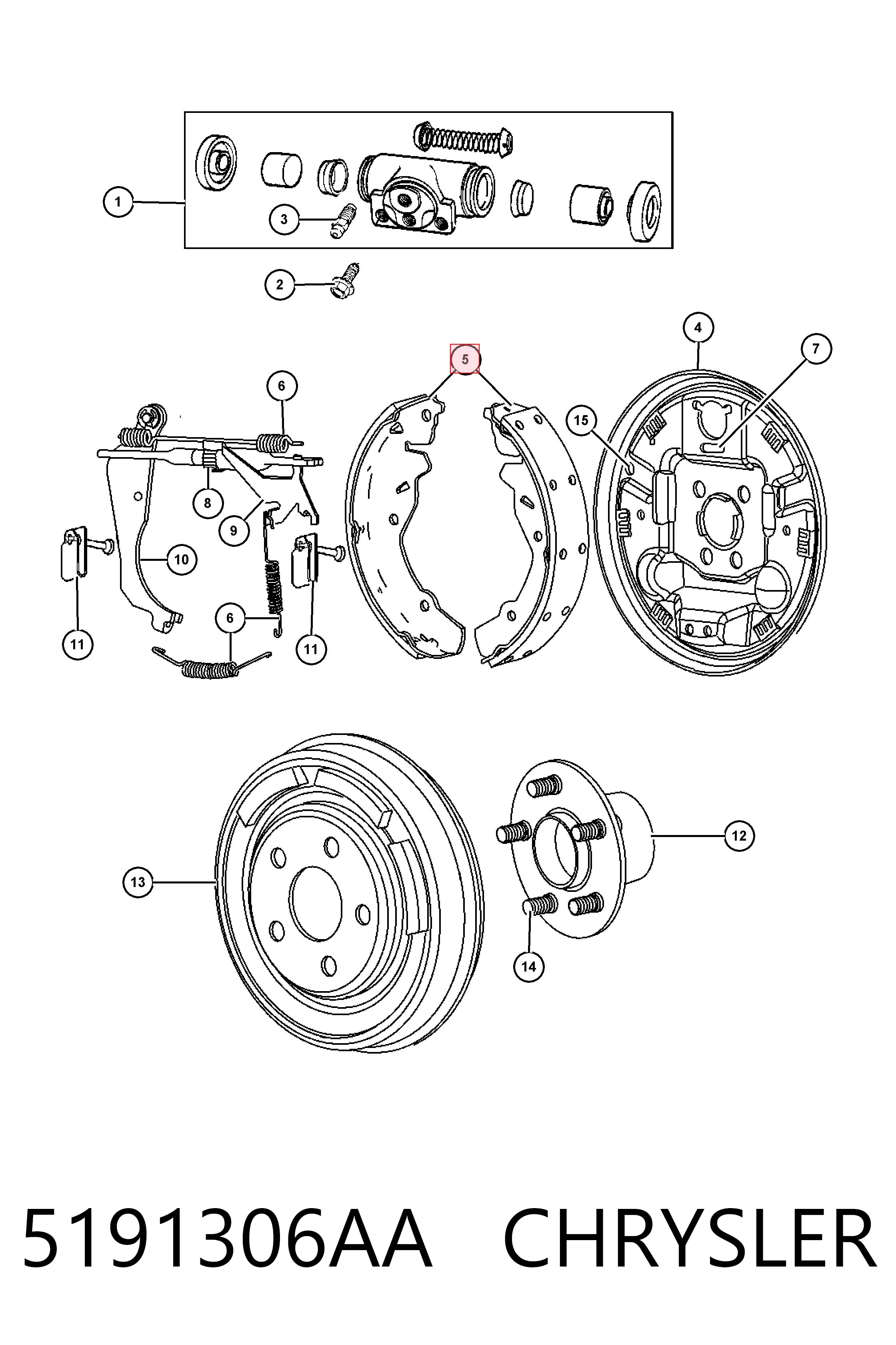 5191306AA Chrysler Колодки гальмівні задні, барабанні