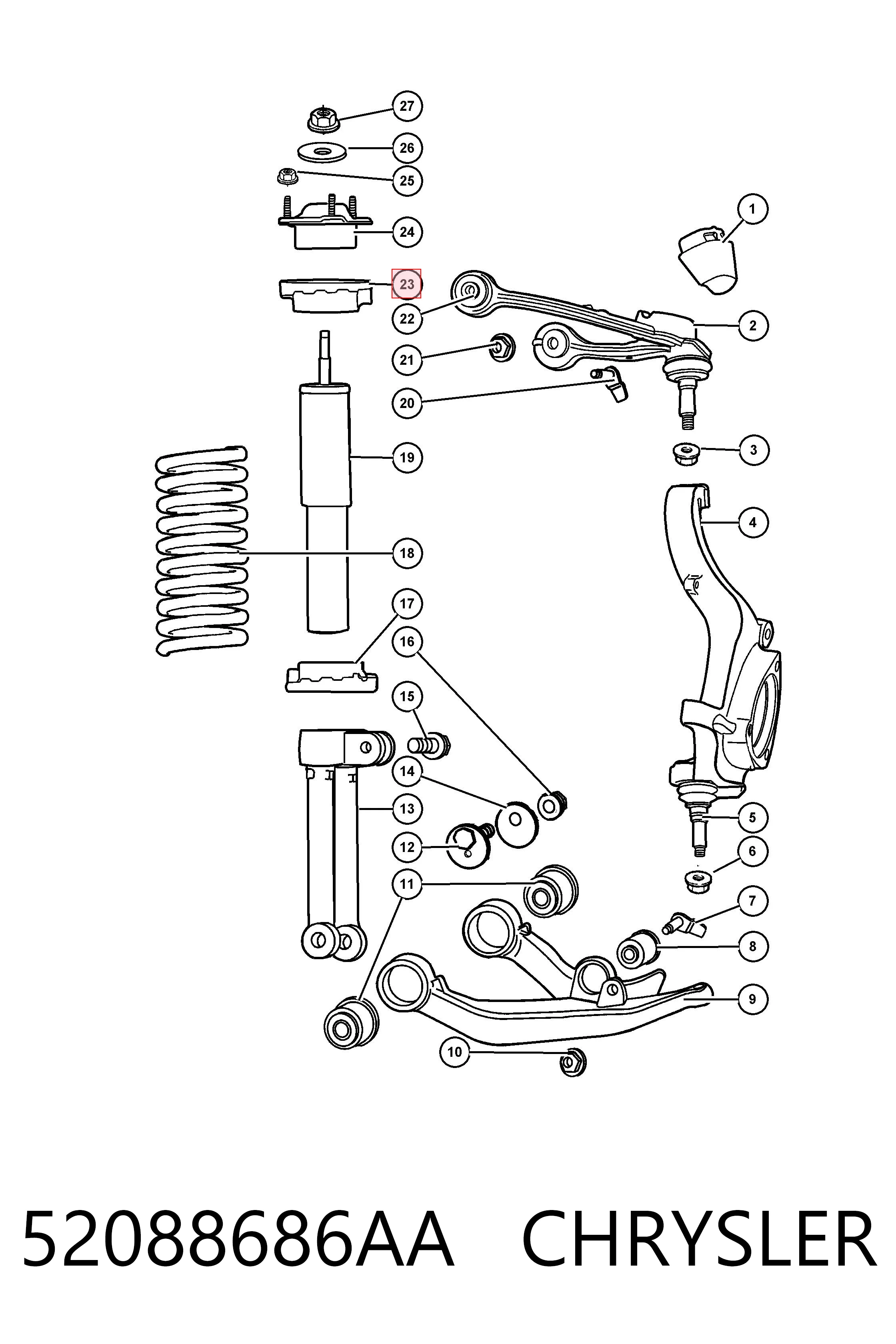 52088686AA Chrysler Проставка (гумове кільце) пружини передньої, верхня
