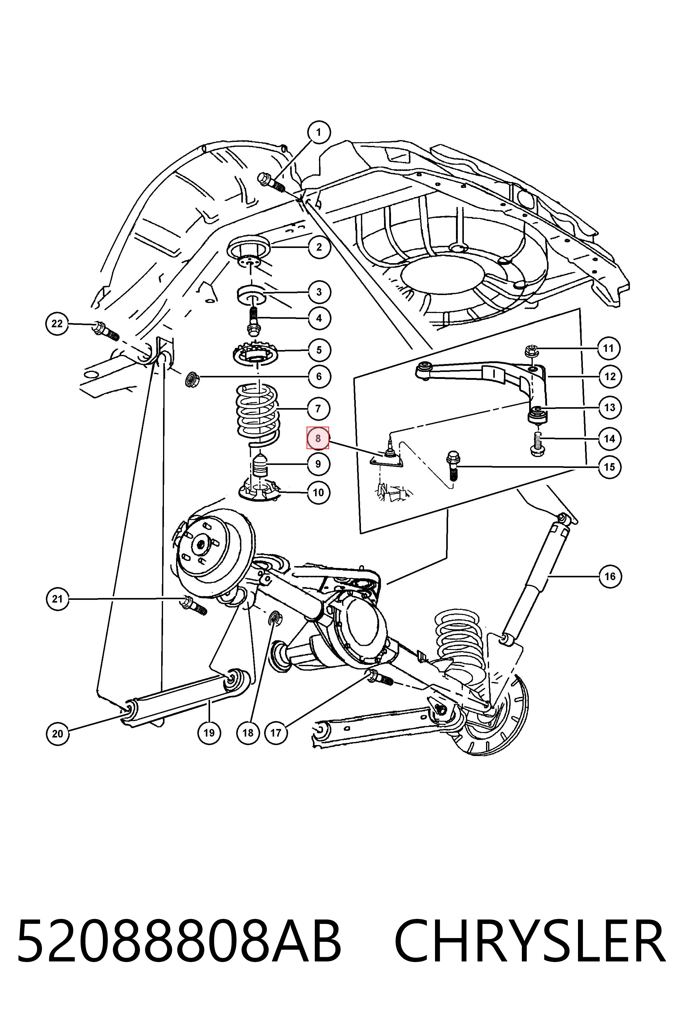 52088808AB Chrysler Кульова опора задньої підвіски, верхня