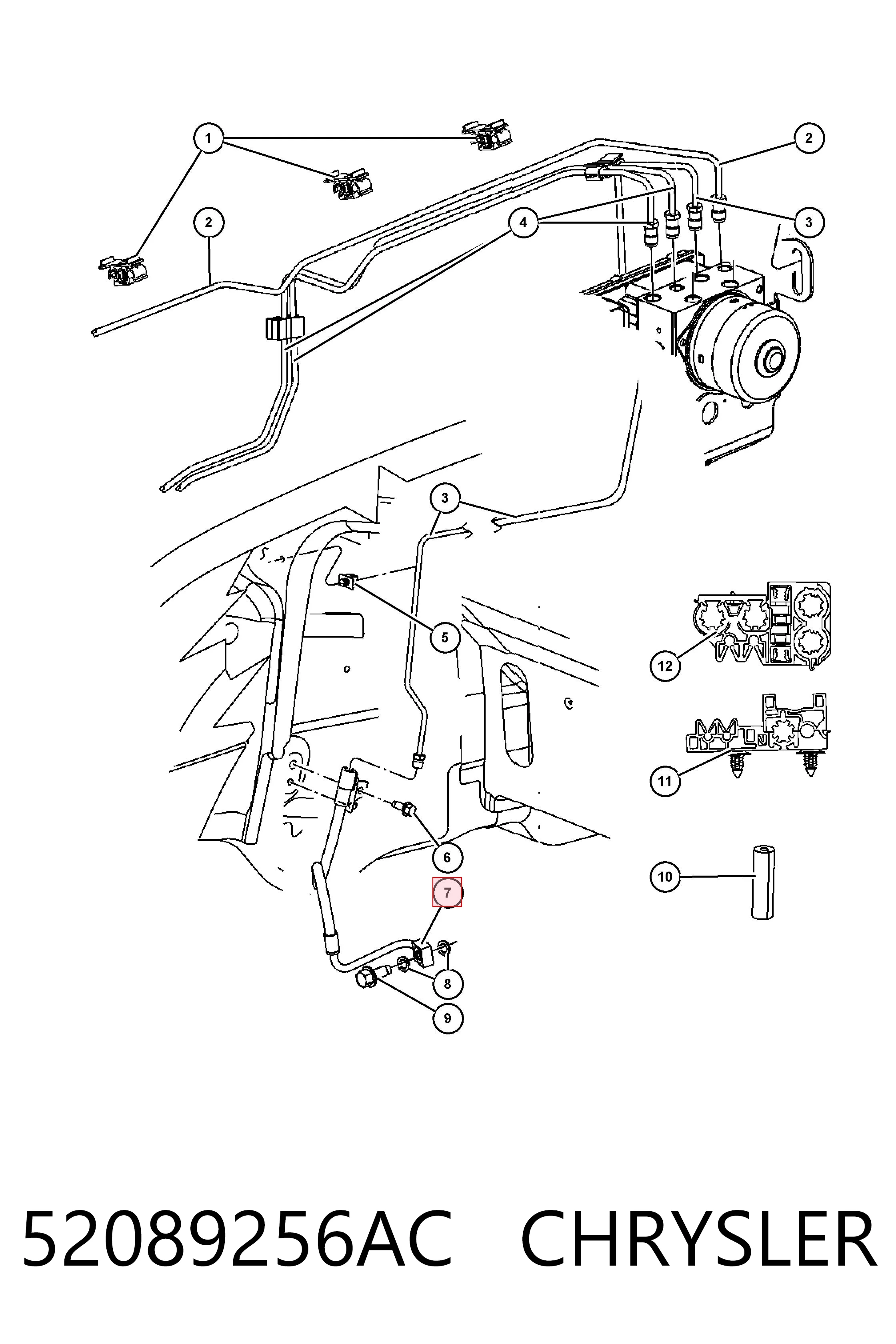 52089256AC Chrysler Шланг гальмівний передній, правий