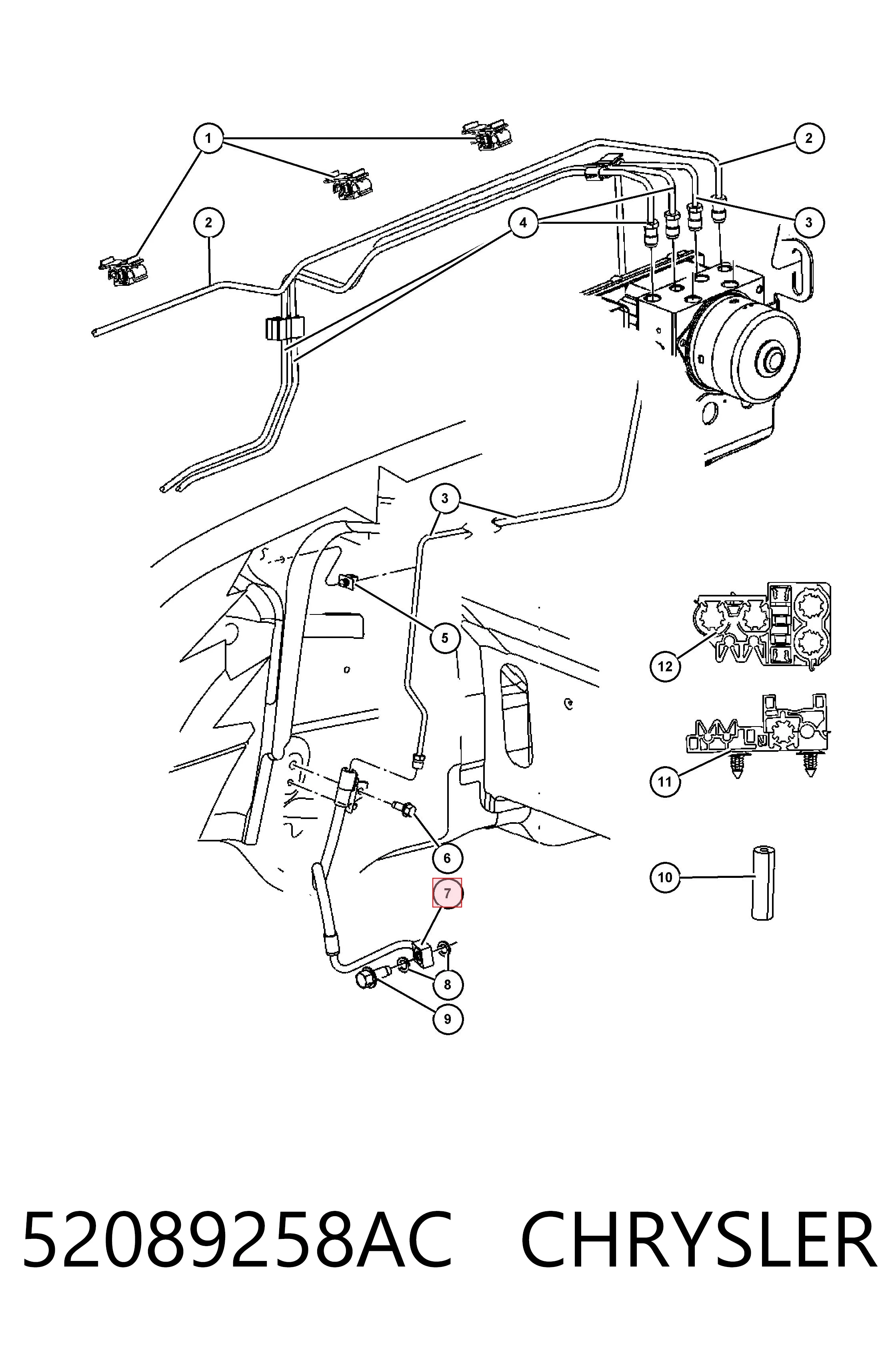 52089258AC Chrysler Шланг гальмівний передній, лівий