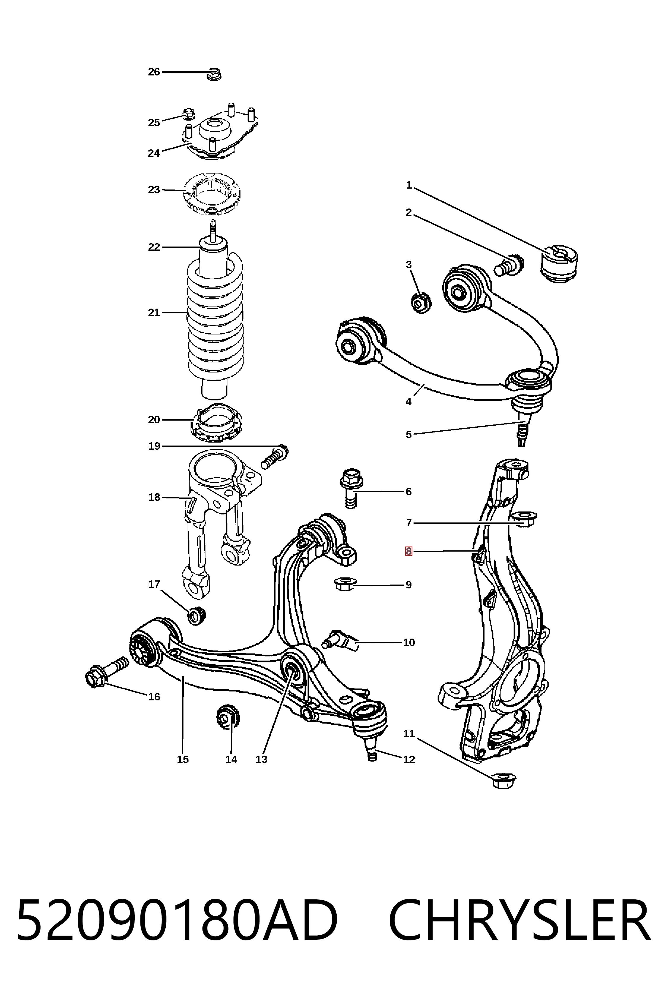 K52090180AC Fiat/Alfa/Lancia Цапфа передні праві