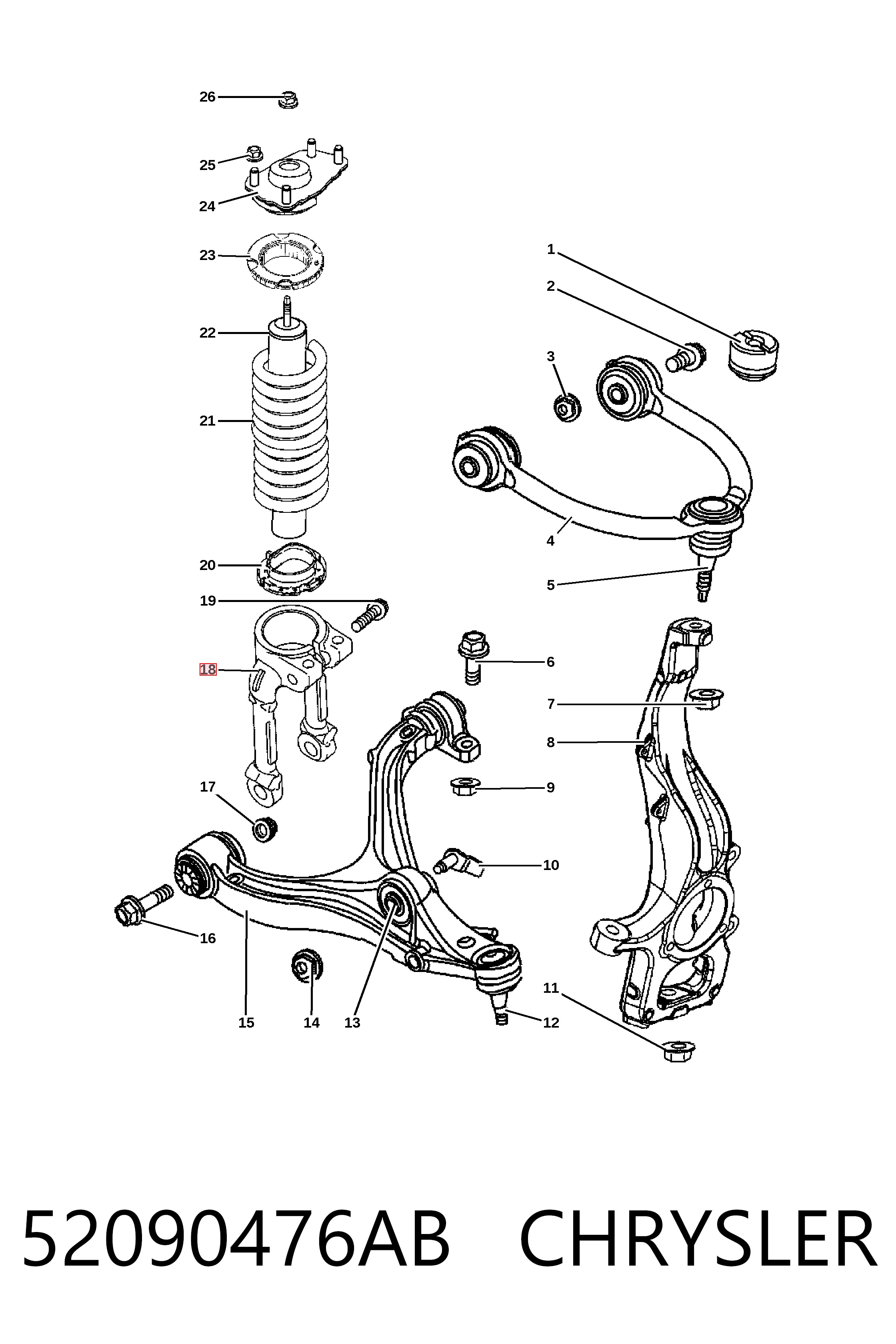 K52090476AA Fiat/Alfa/Lancia Вилка нижня амортизатора переднього, права