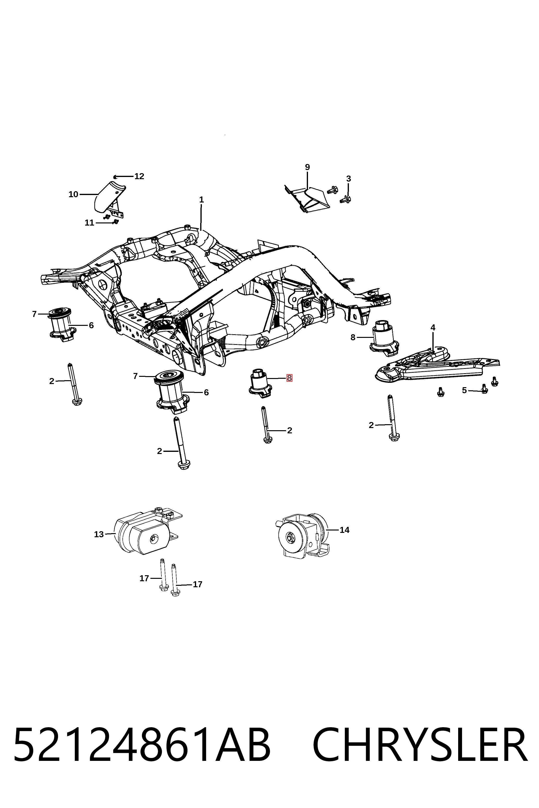 52124861AB Chrysler Подушка передньої балки