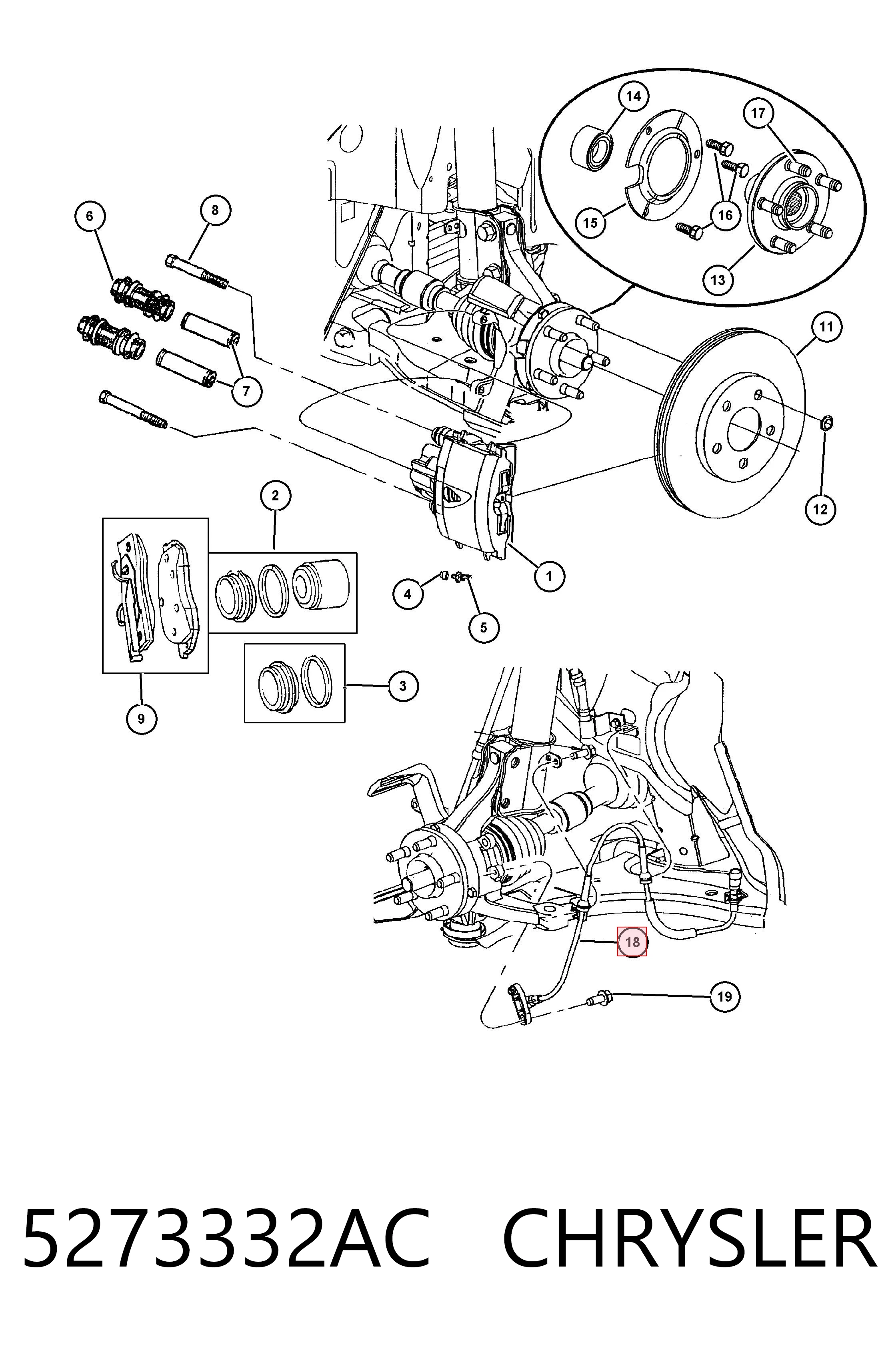 5273332AC Chrysler Датчик АБС (ABC) передній, правий