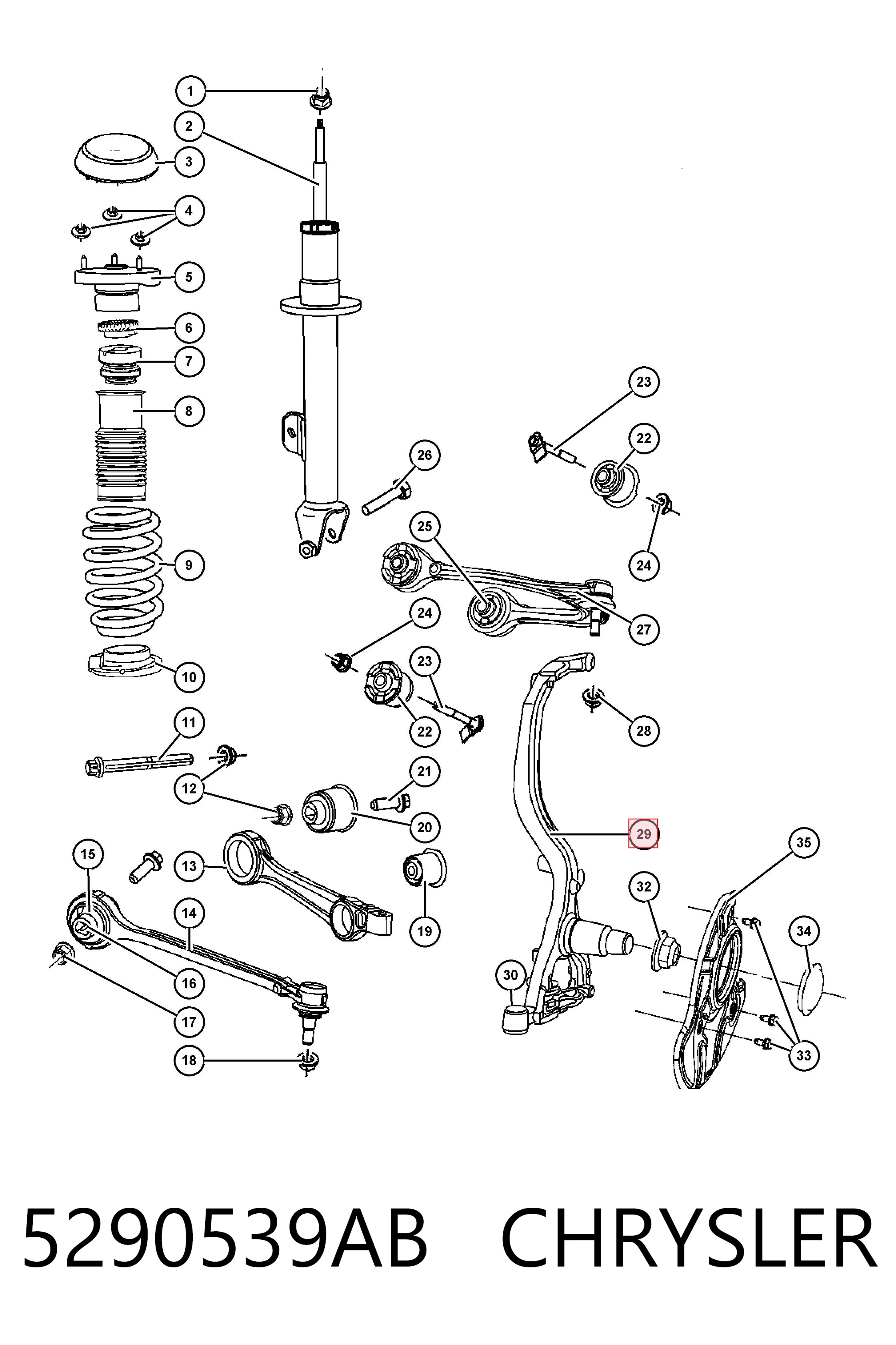 5290539AB Chrysler Цапфа - поворотний кулак передній, правий