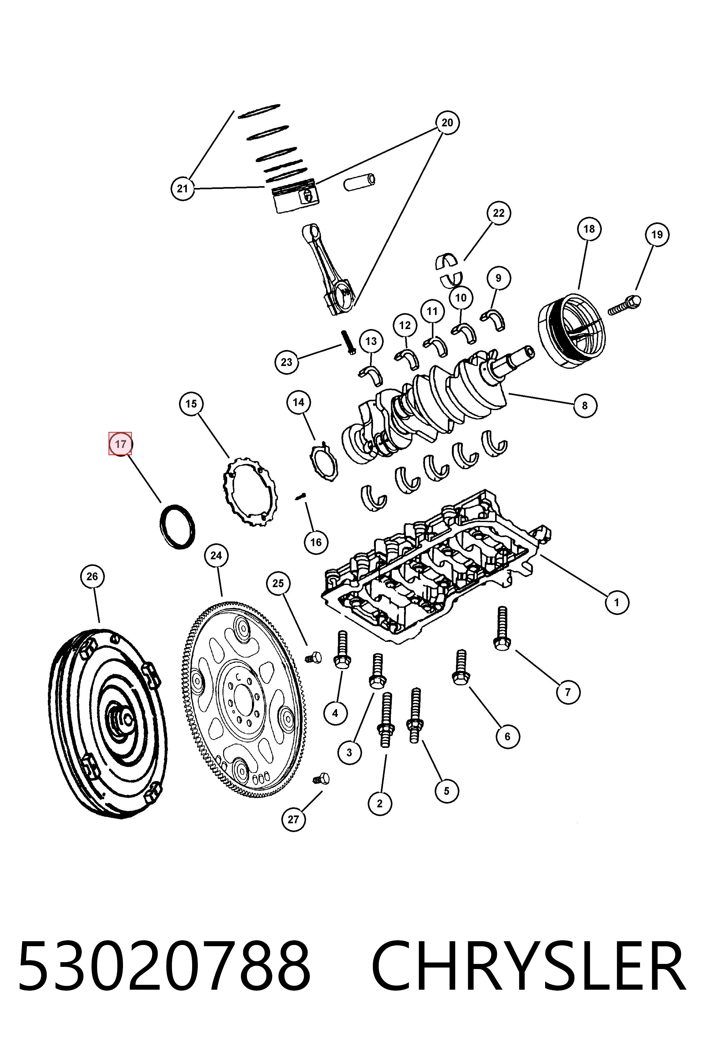 Купити K53020788AB Fiat/Alfa/Lancia Сальник колінвала задній