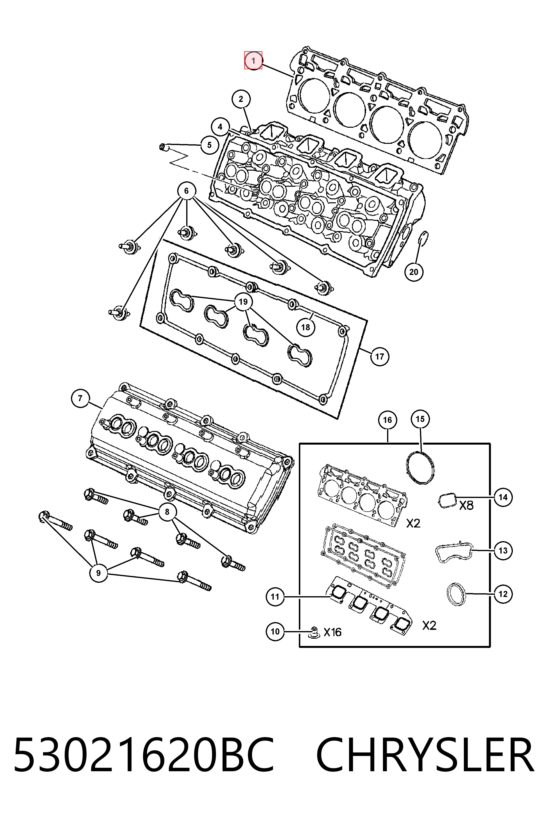 Купити K53021620AD Fiat/Alfa/Lancia Прокладка головки блока циліндрів (ГБЦ), права