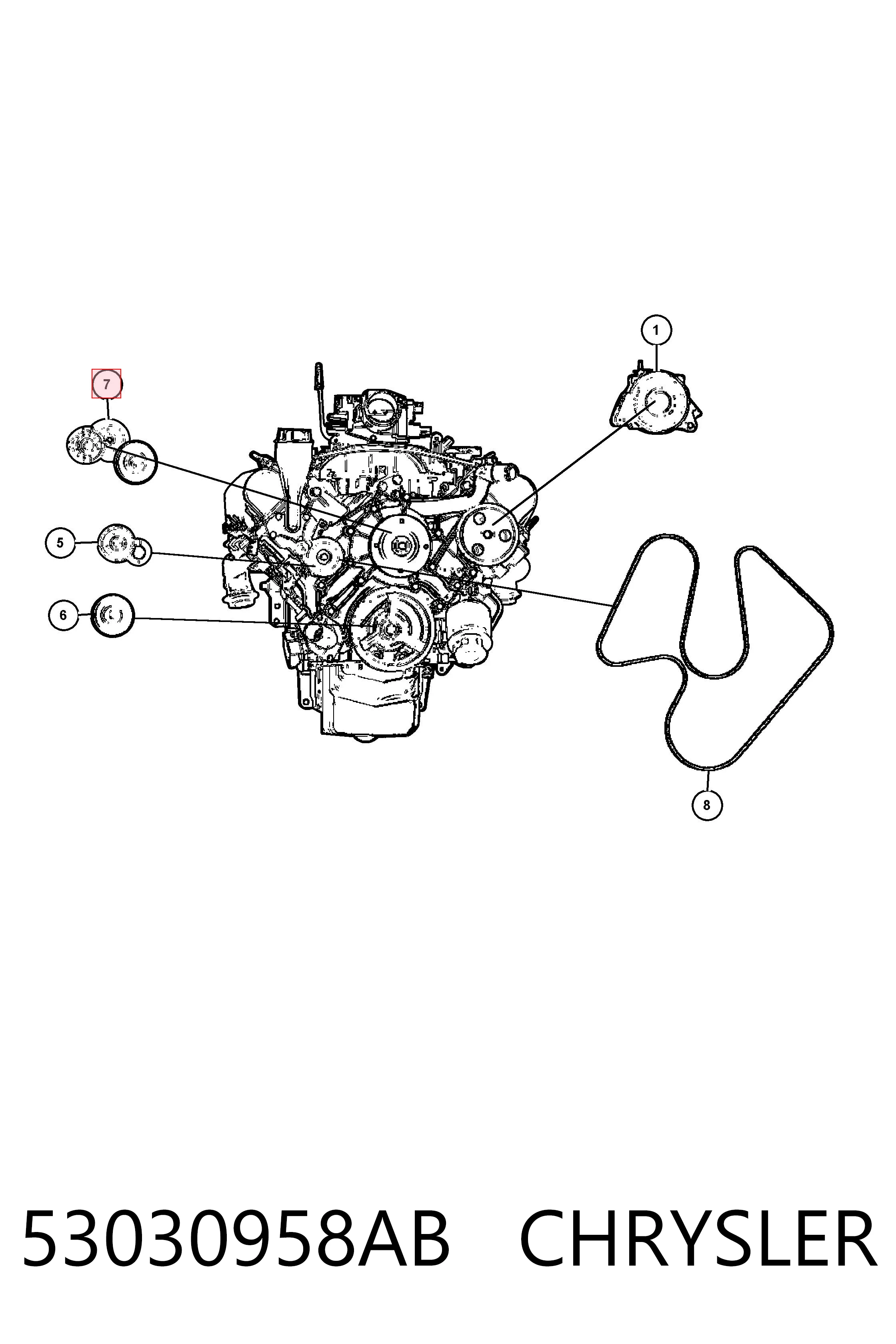 53030958AB Chrysler Ролик натяжителя ременя агрегатів