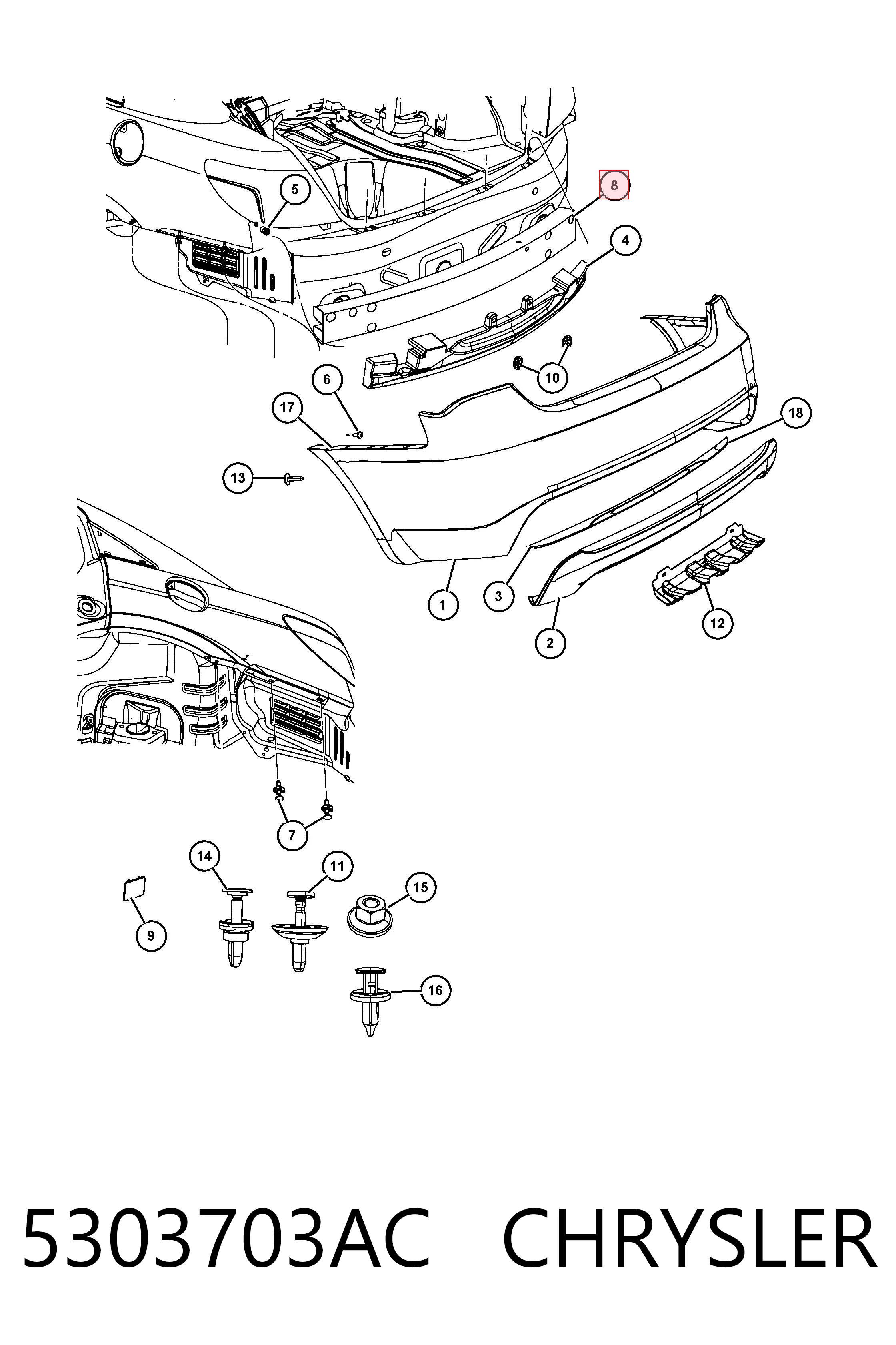 5303703AC Chrysler Шина бампера заднього