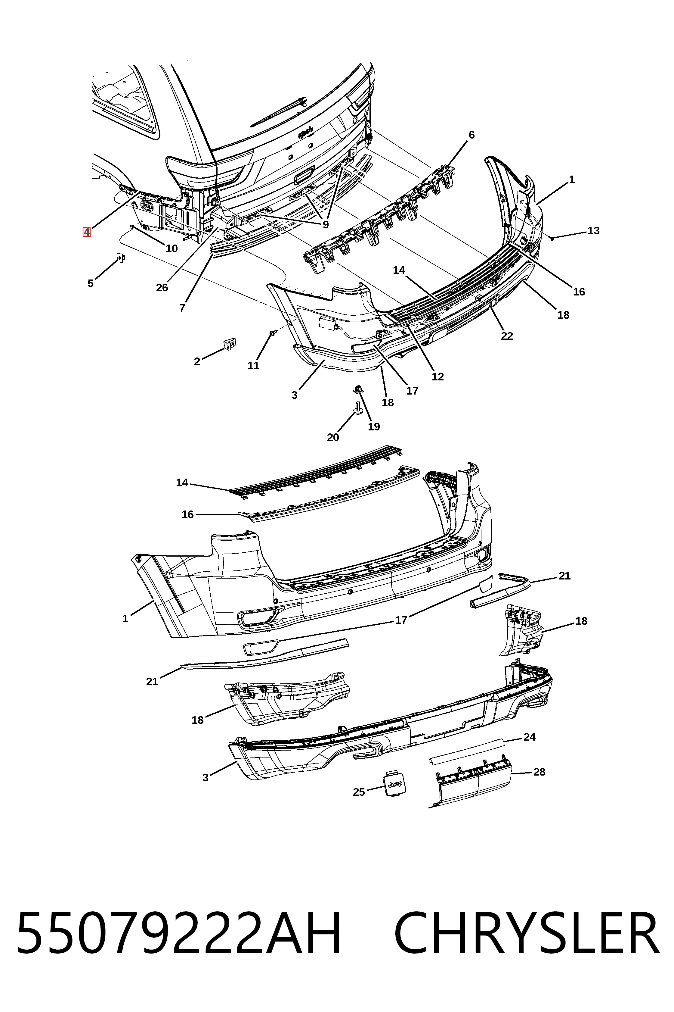 55079222AH Chrysler Кронштейн бампера заднього, правий