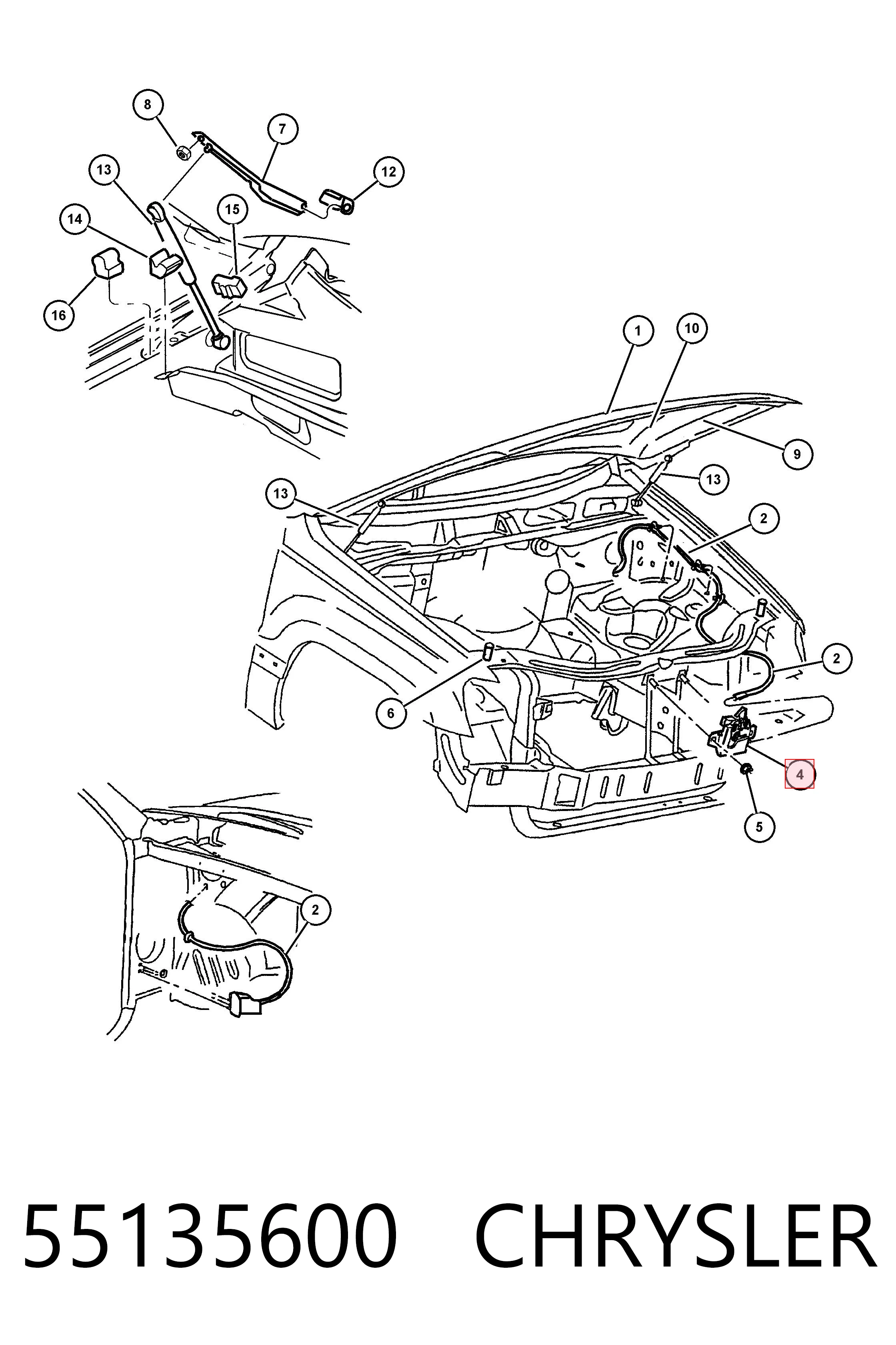 55135600 Chrysler Запор капота (замок і привід замка капота)