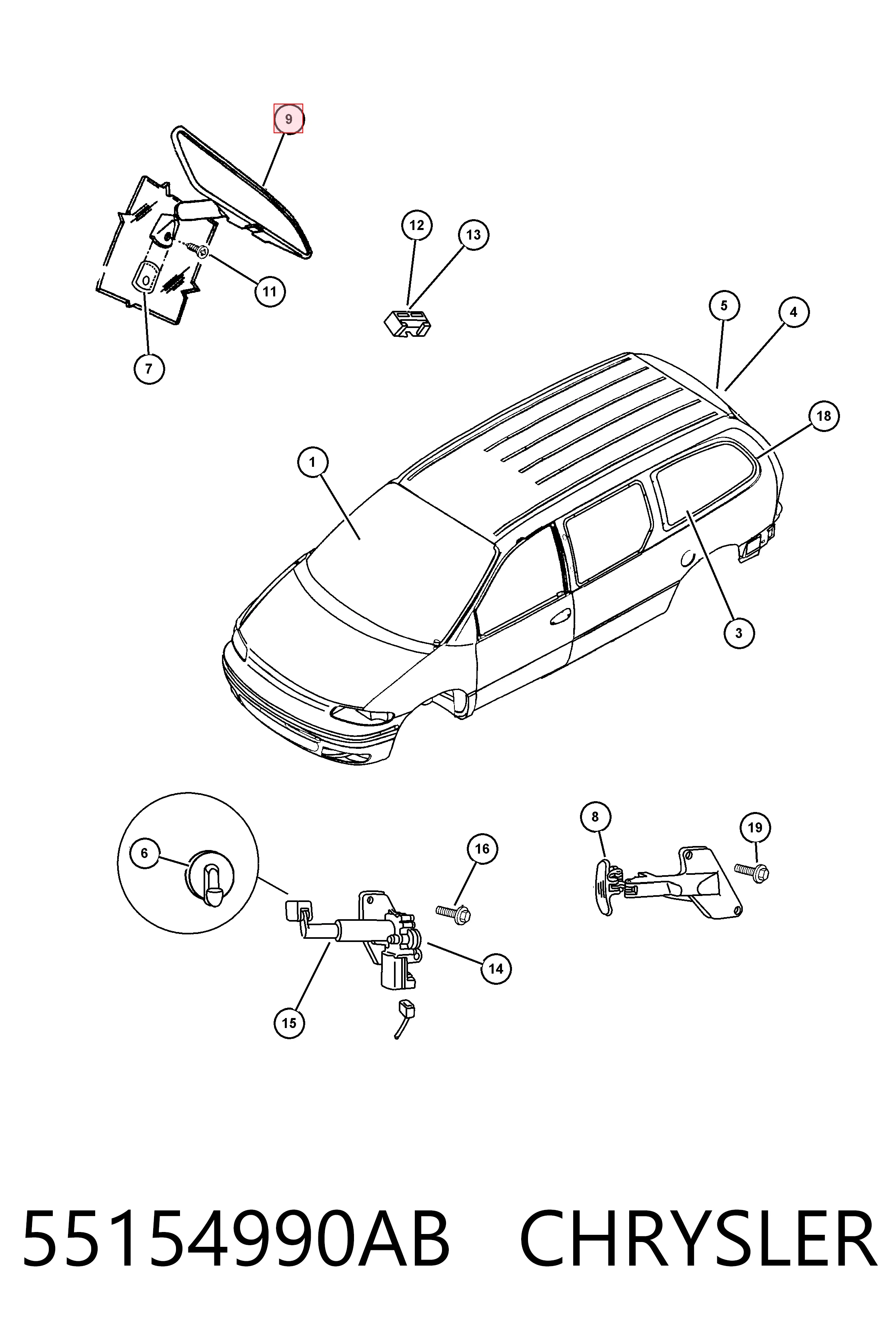 Дзеркало заднього виду в салоні Chrysler Voyager III мінівен (RG, RS) (1999 - 2008) ціна, від 38.01 USD