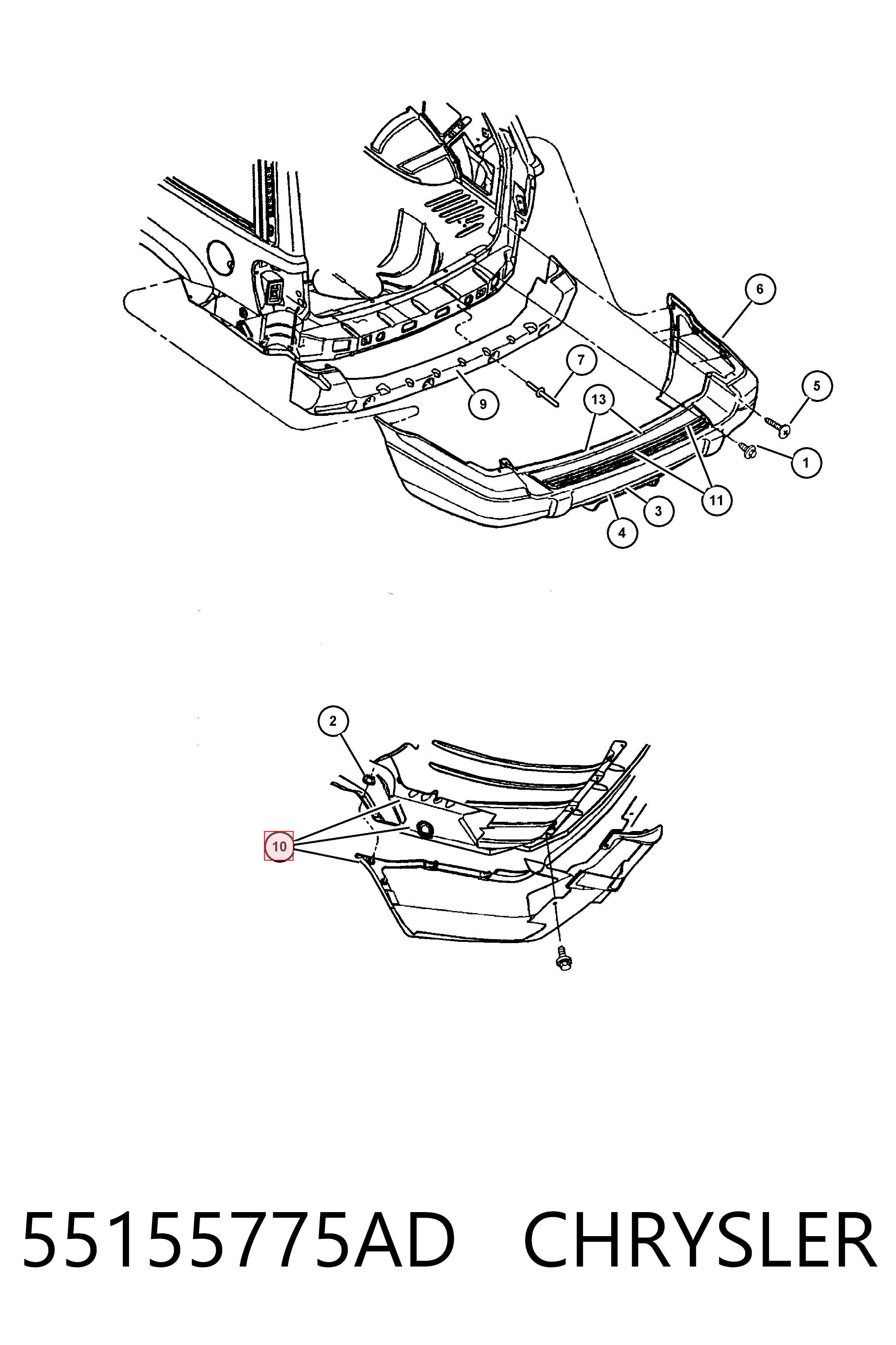 K55155775AD Fiat/Alfa/Lancia Напрямна заднього бампера, ліва