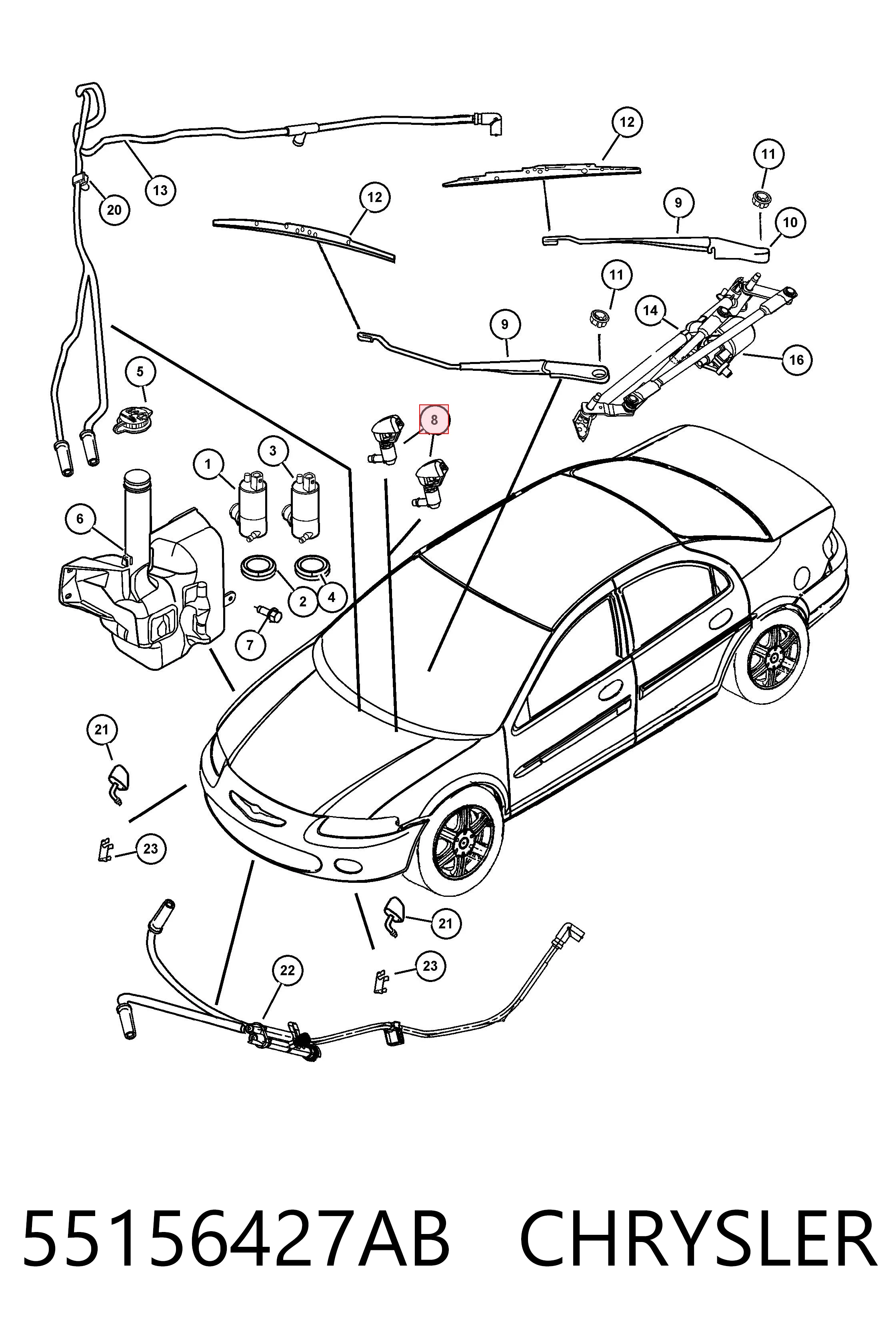 55156427AB Chrysler Сопло склоомивача вітрового скла