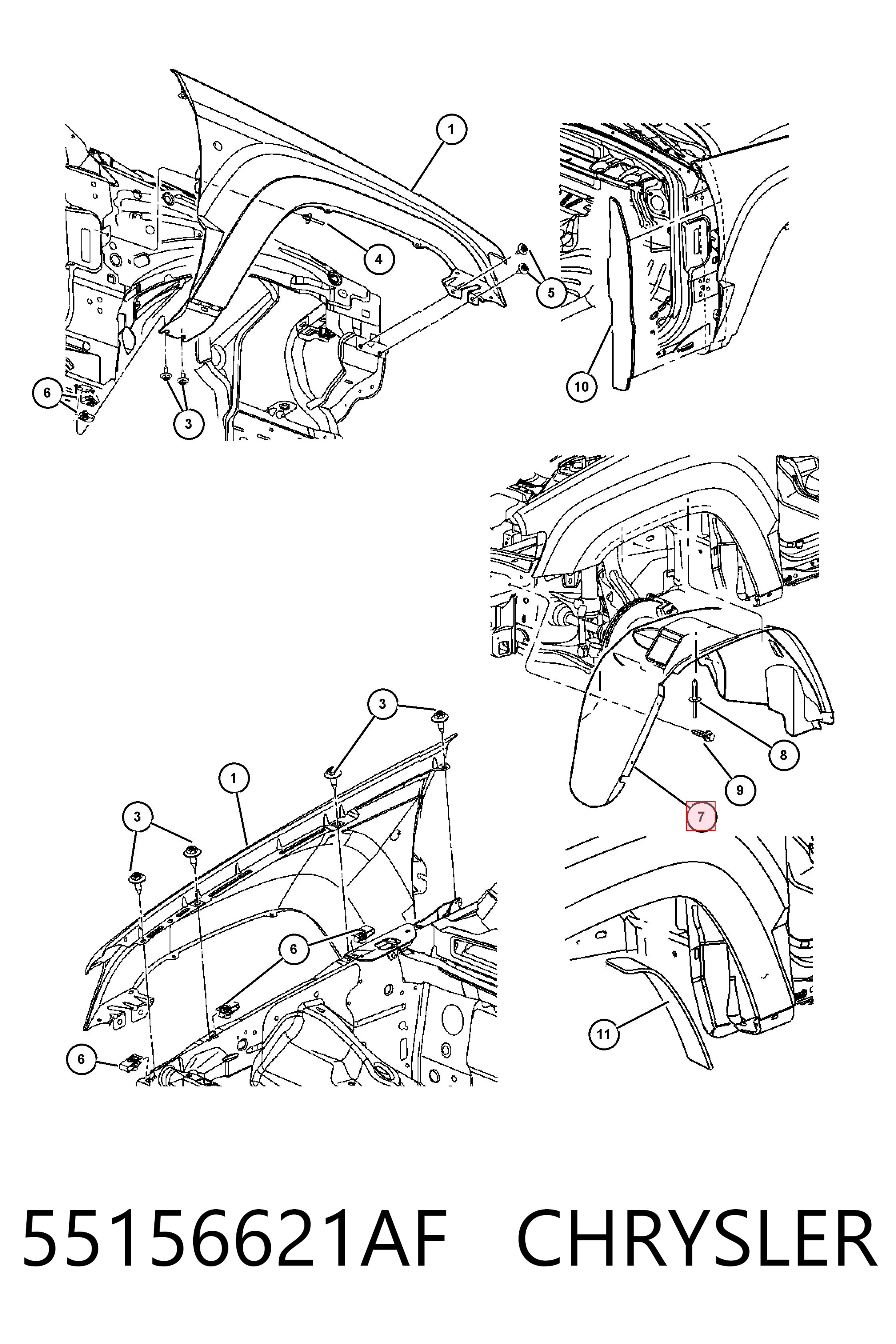 55156621AF Chrysler Підкрилок переднього крила, лівий