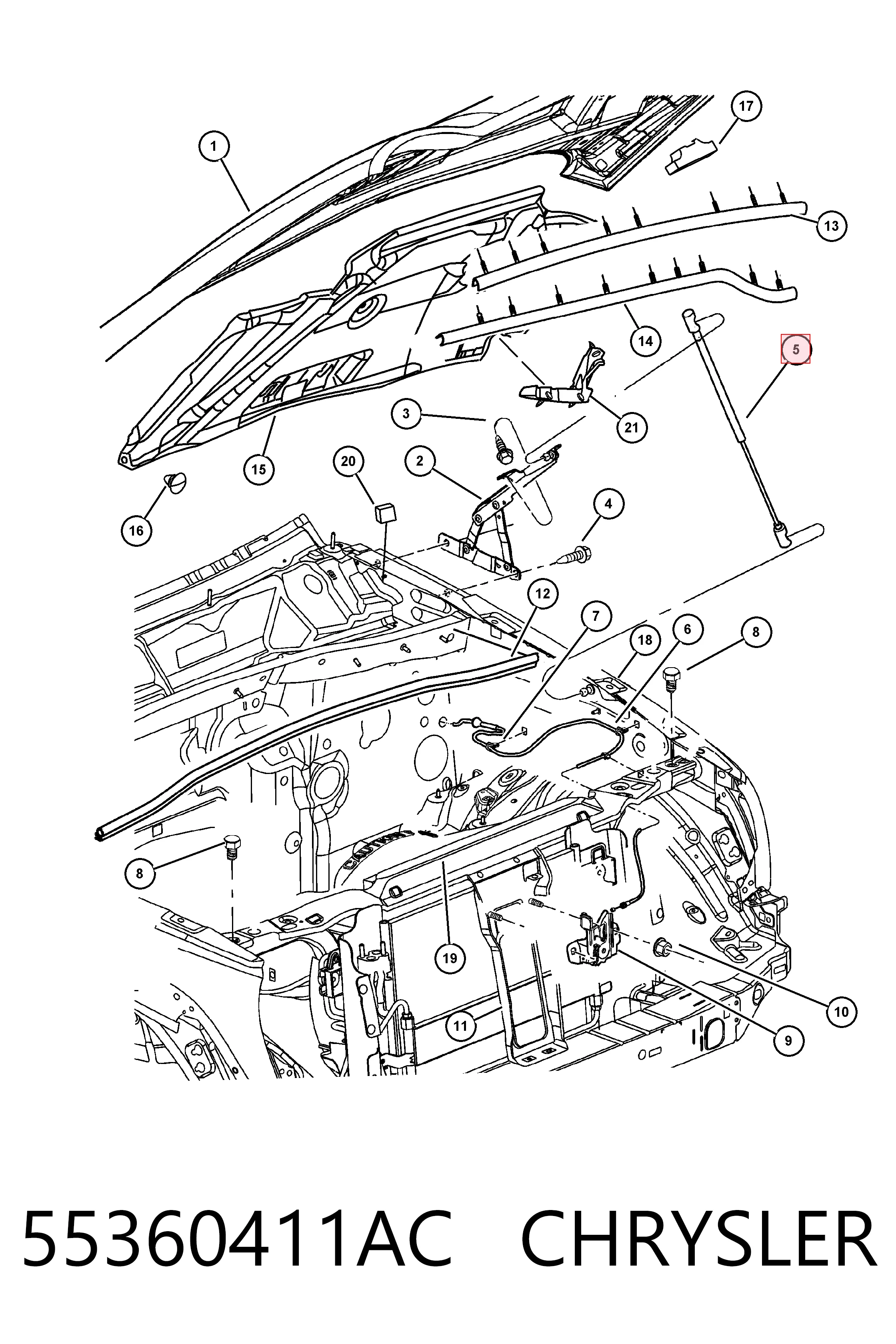 55360411AC Chrysler Стійка капота